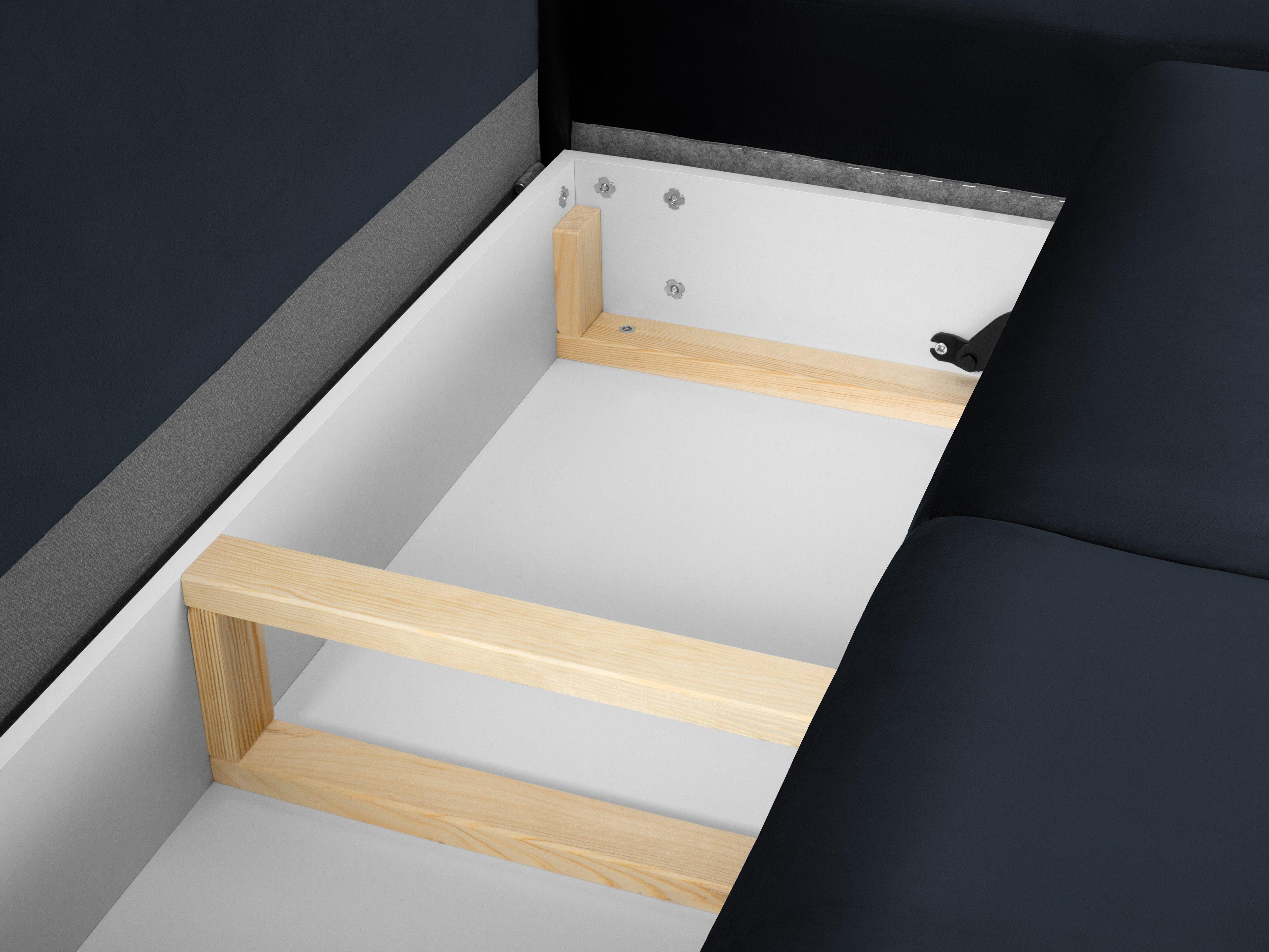 Narożnik 5-osobowy prawostronny z funkcją spania KYOTO ciemnoniebieski z czarną podstawą Cosmopolitan Design Eye on Design