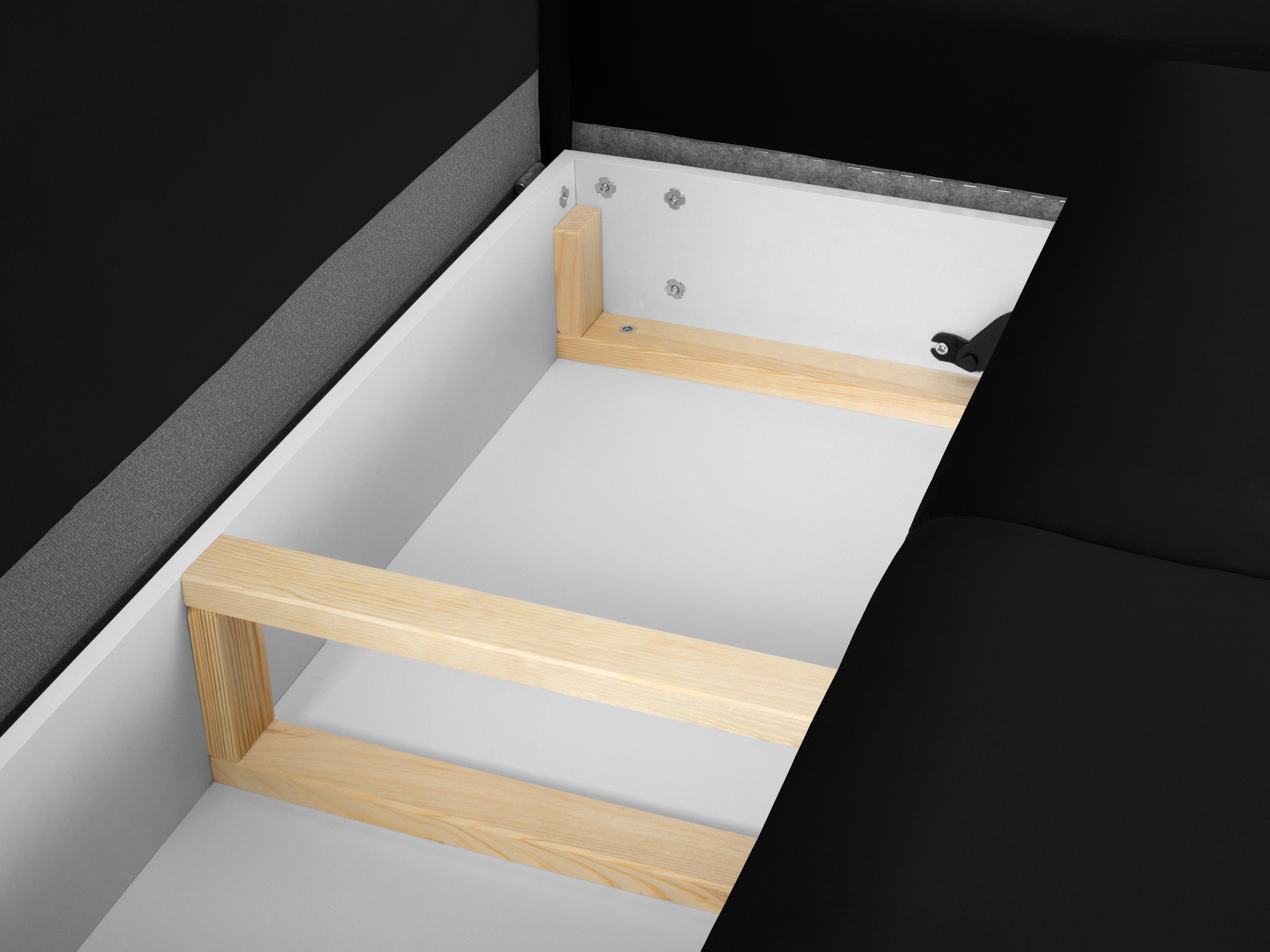 Narożnik 5-osobowy prawostronny z funkcją spania KYOTO czarny z czarną podstawą Cosmopolitan Design Eye on Design