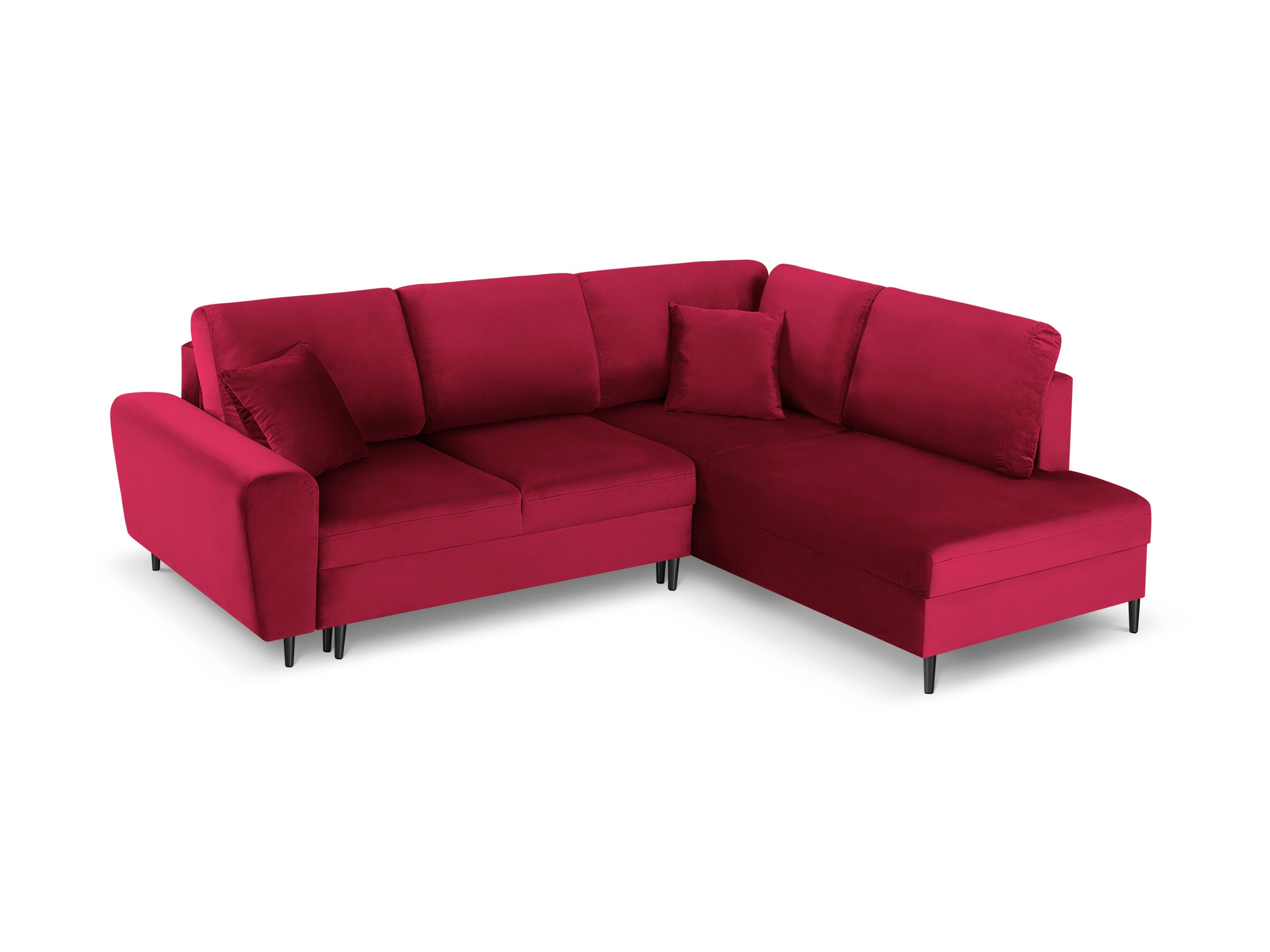 Narożnik 5-osobowy prawostronny z funkcją spania KYOTO czerwony z czarną podstawą Cosmopolitan Design Eye on Design