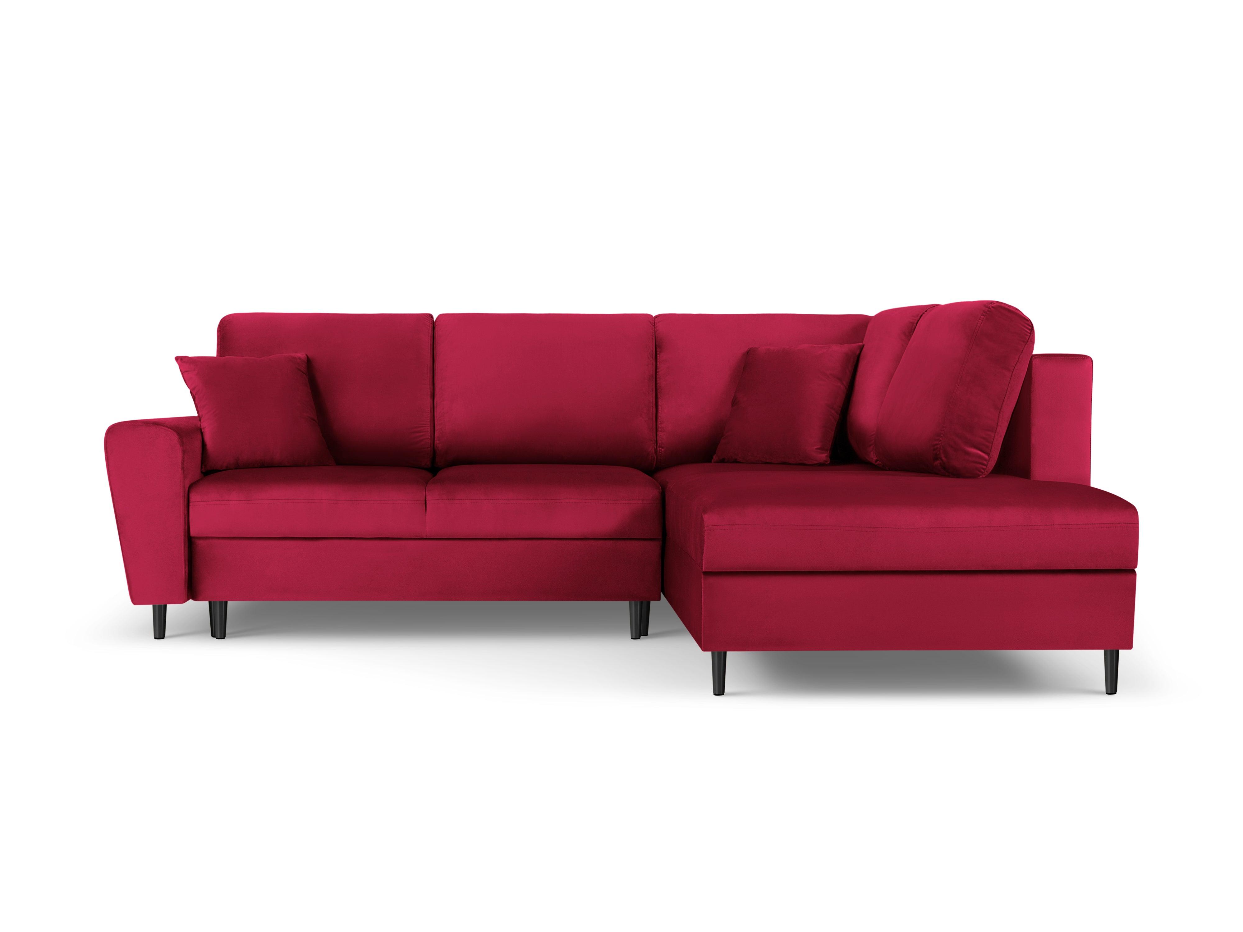 Narożnik 5-osobowy prawostronny z funkcją spania KYOTO czerwony z czarną podstawą Cosmopolitan Design Eye on Design