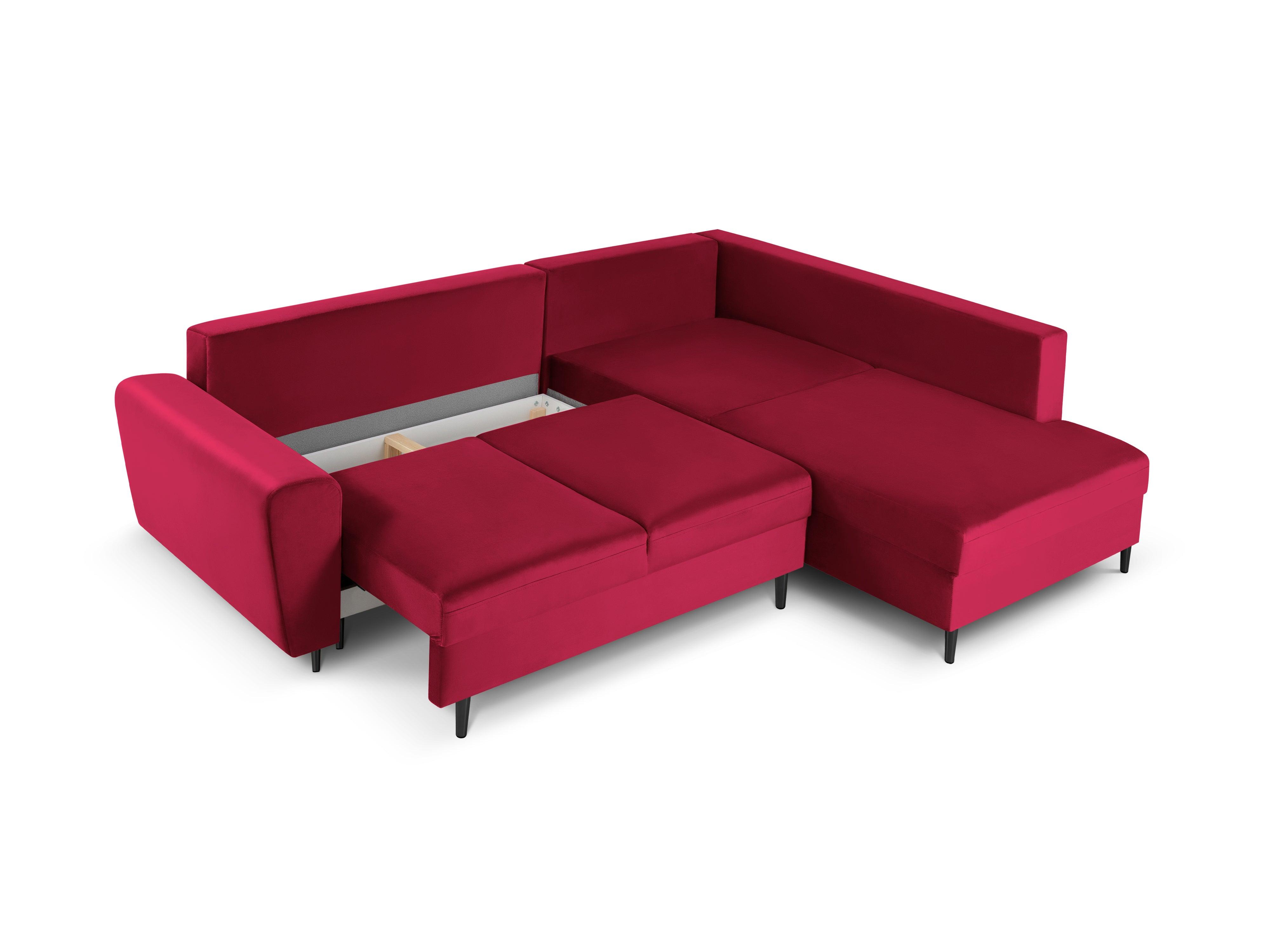 Narożnik 5-osobowy prawostronny z funkcją spania KYOTO czerwony z czarną podstawą Cosmopolitan Design Eye on Design