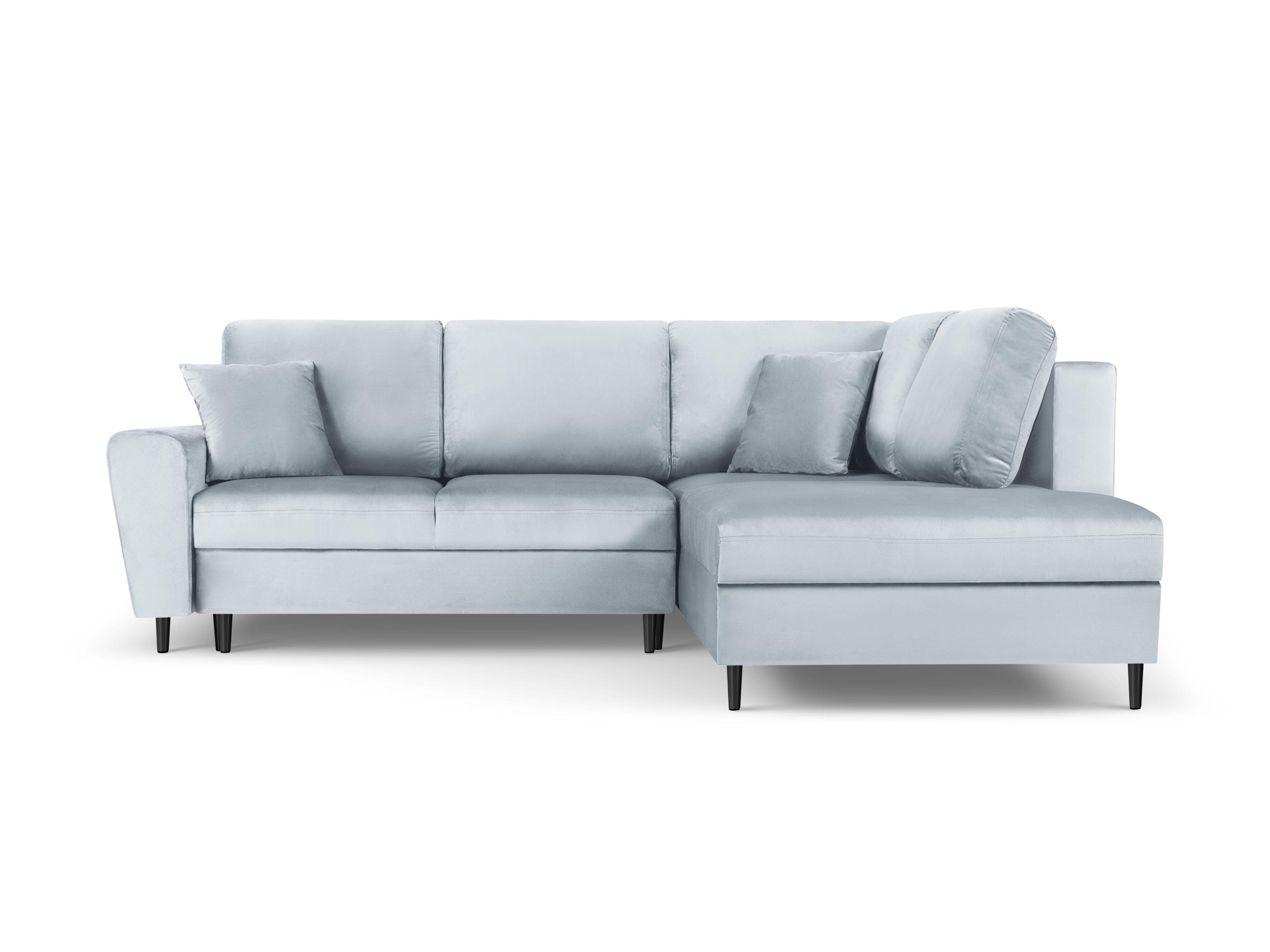 Narożnik 5-osobowy prawostronny z funkcją spania KYOTO jasnoniebieski z czarną podstawą Cosmopolitan Design Eye on Design