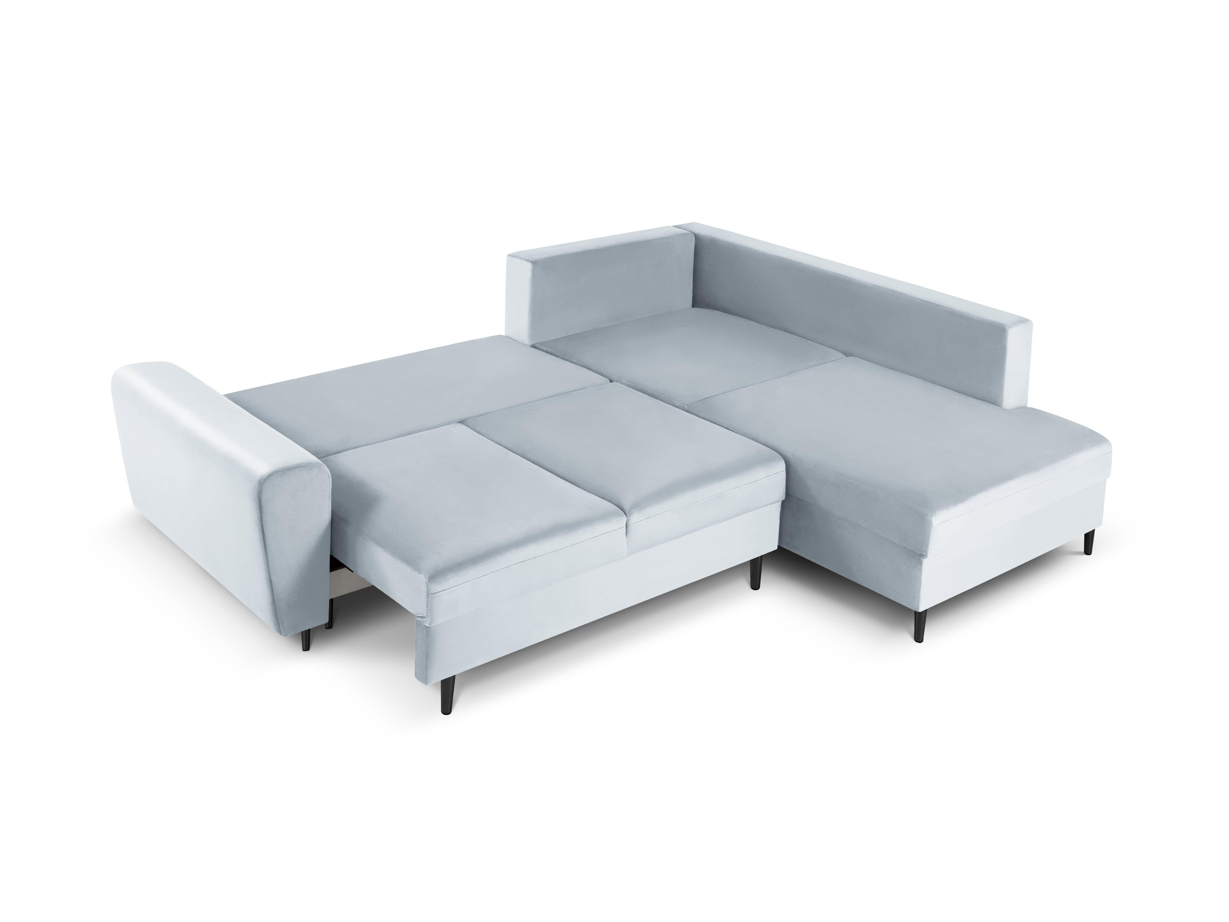 Narożnik 5-osobowy prawostronny z funkcją spania KYOTO jasnoniebieski z czarną podstawą Cosmopolitan Design Eye on Design