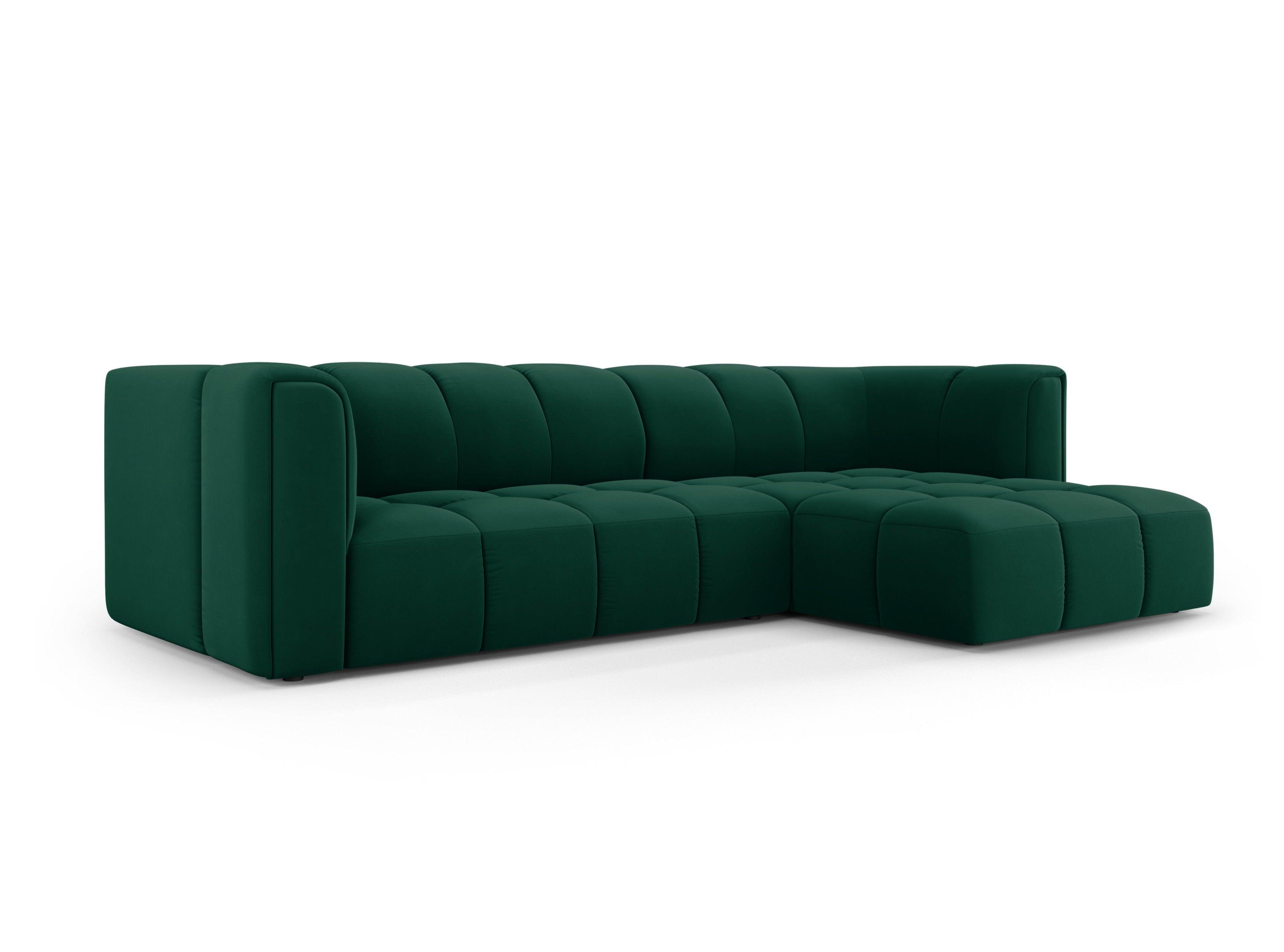 Narożnik aksamitny 3-osobowy prawostronny FRANCESCA butelkowa zieleń Milo Casa Eye on Design