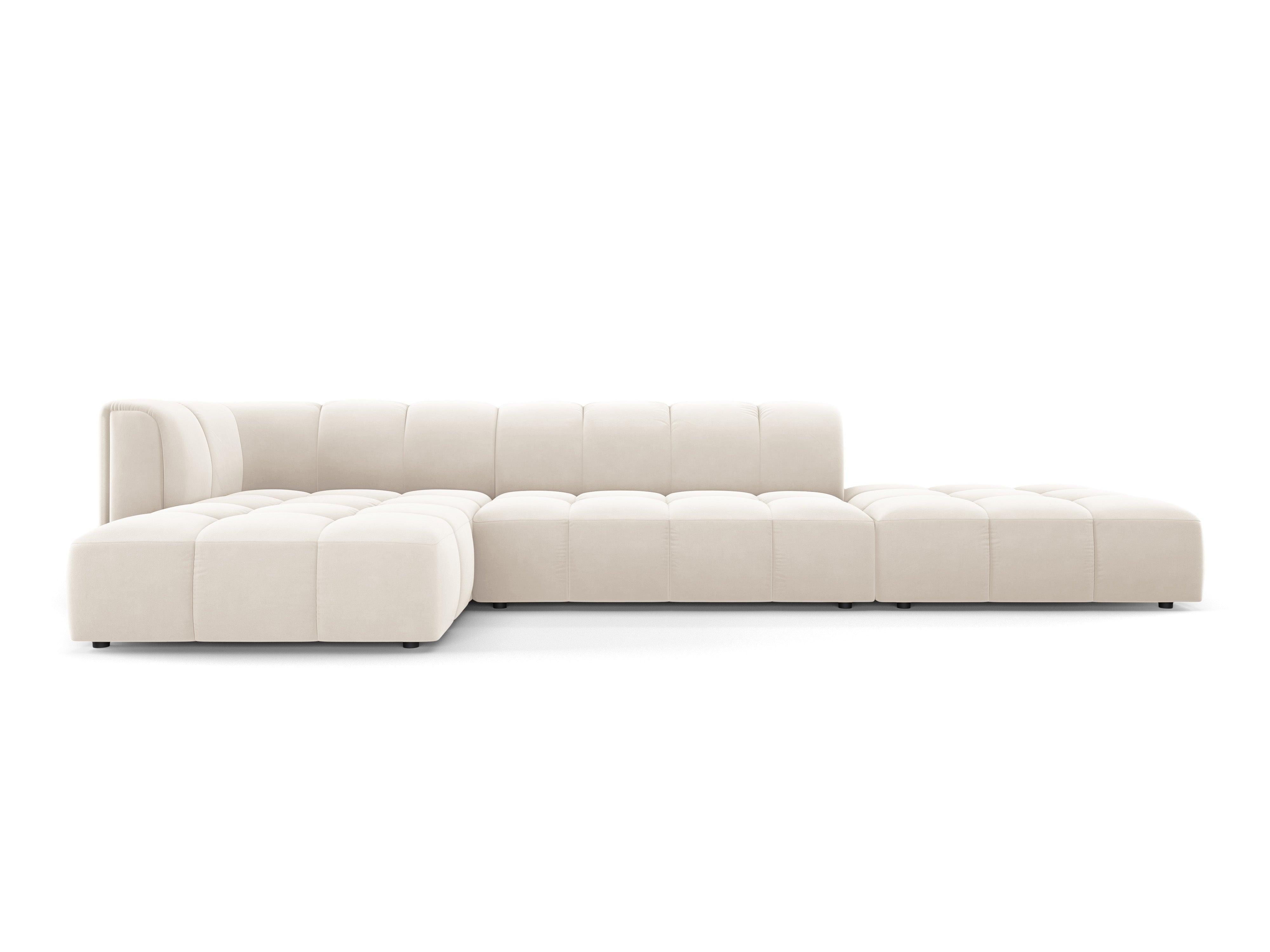 Narożnik aksamitny 5-osobowy lewostronny otwarty FRANCESCA jasnobeżowy Milo Casa Eye on Design