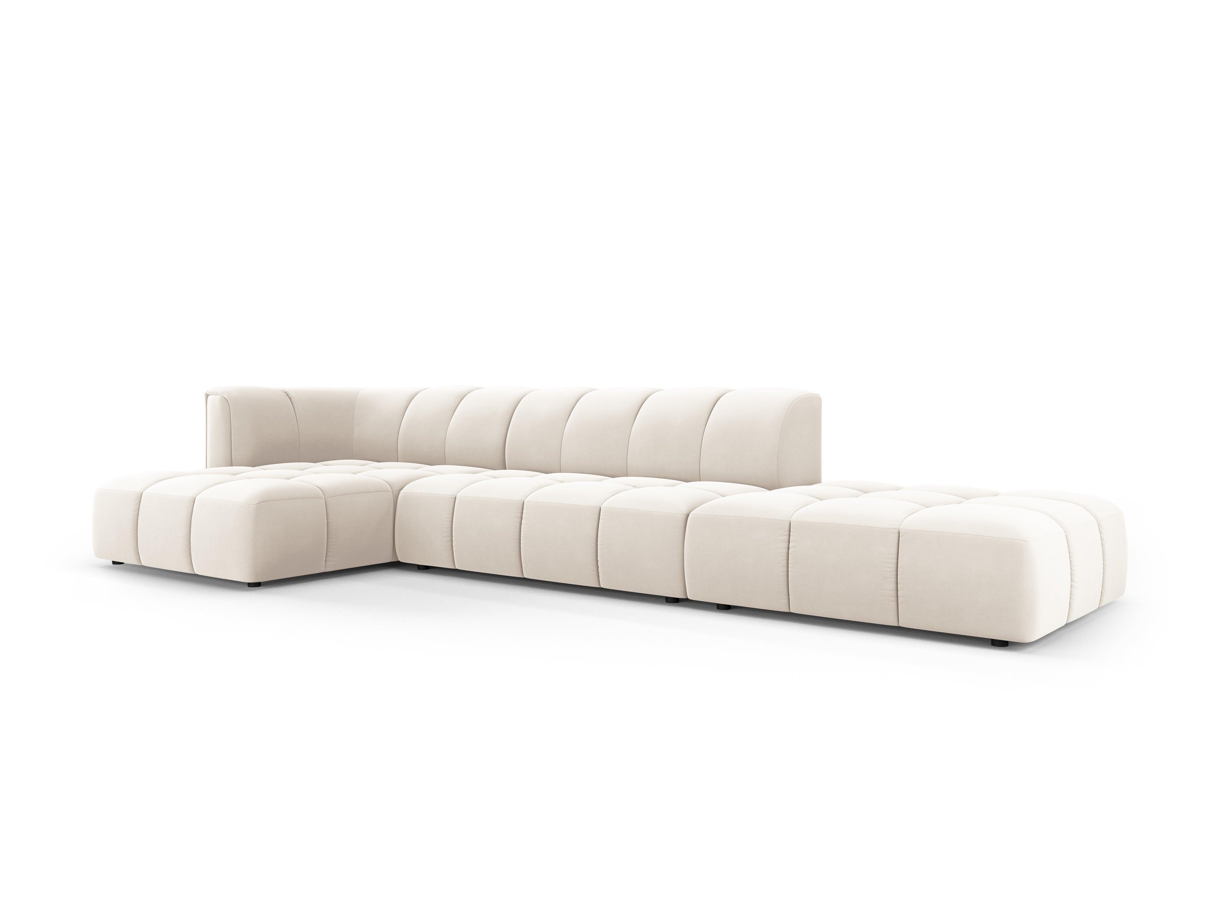 Narożnik aksamitny 5-osobowy lewostronny otwarty FRANCESCA jasnobeżowy Milo Casa Eye on Design