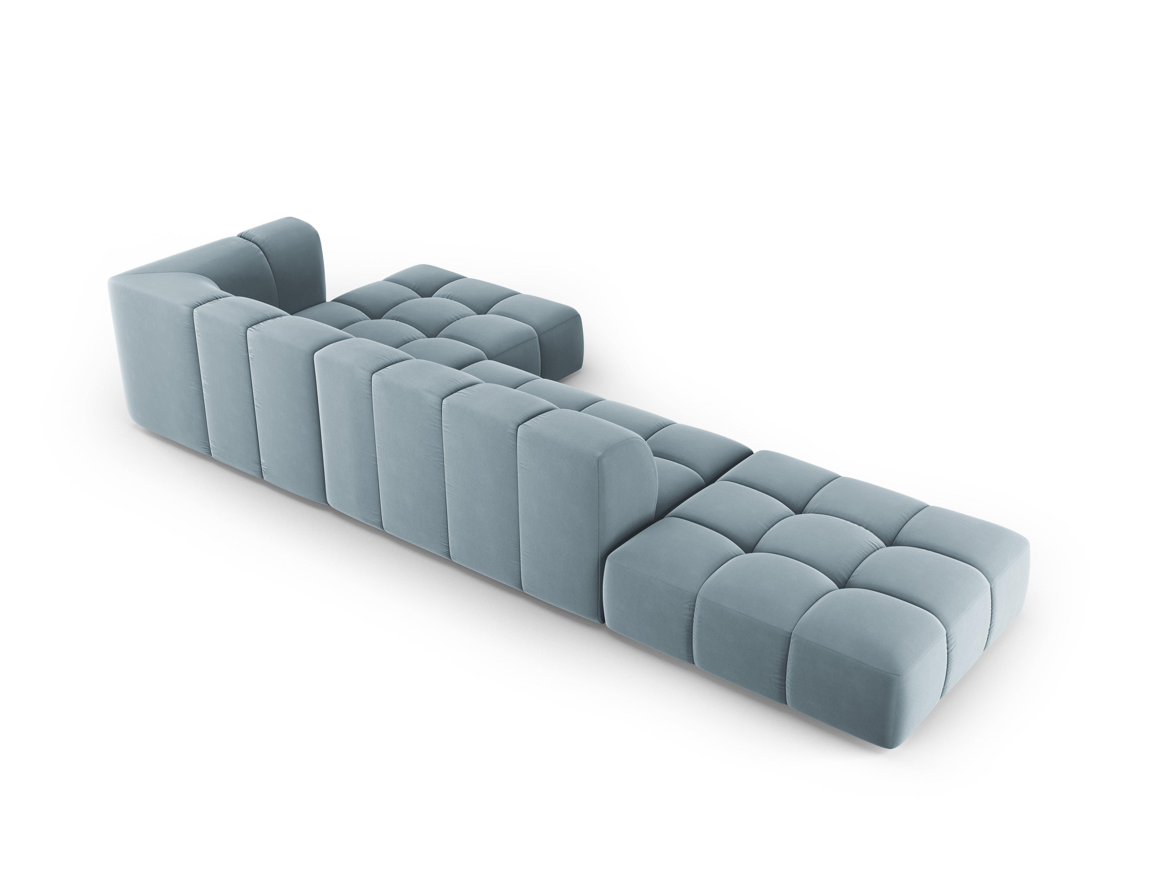 Narożnik aksamitny 5-osobowy prawostronny otwarty FRANCESCA jasnoniebieski Milo Casa Eye on Design