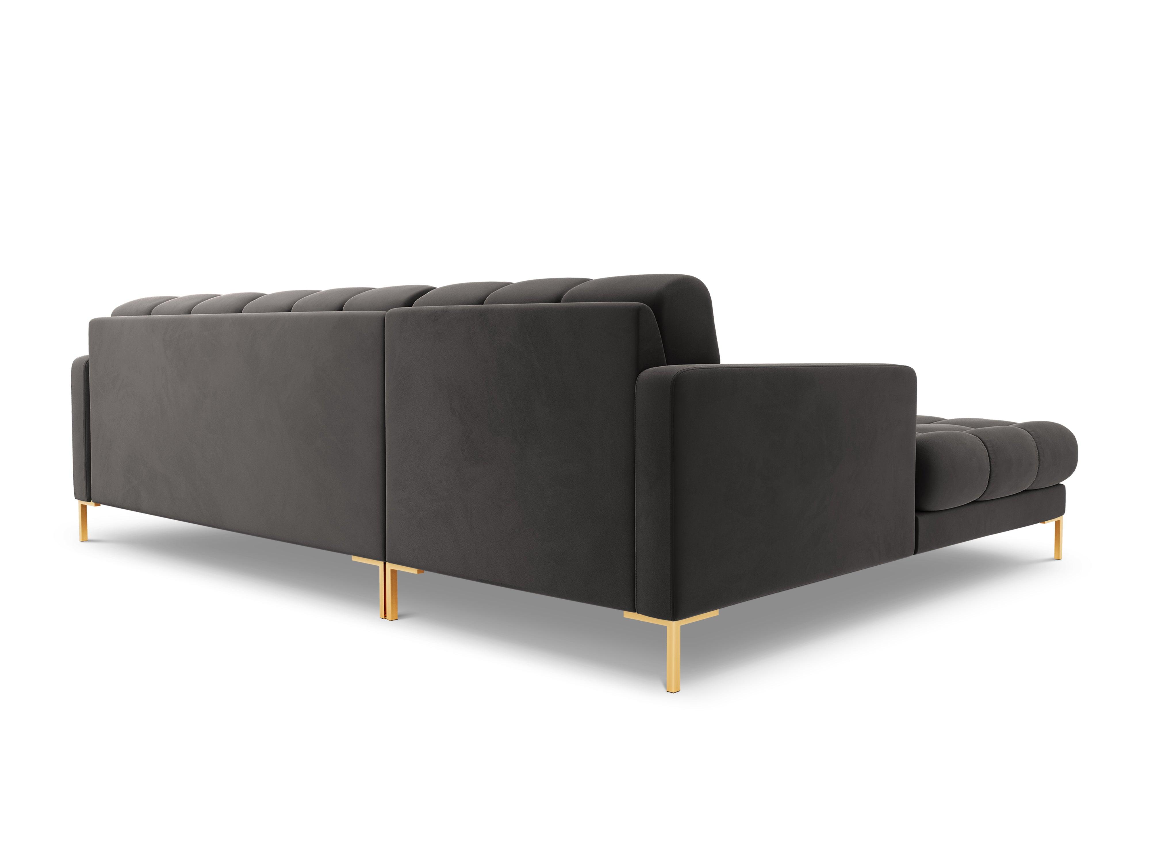 Narożnik aksamitny lewostronny BALI ciemnoszary ze złotą podstawą Cosmopolitan Design Eye on Design