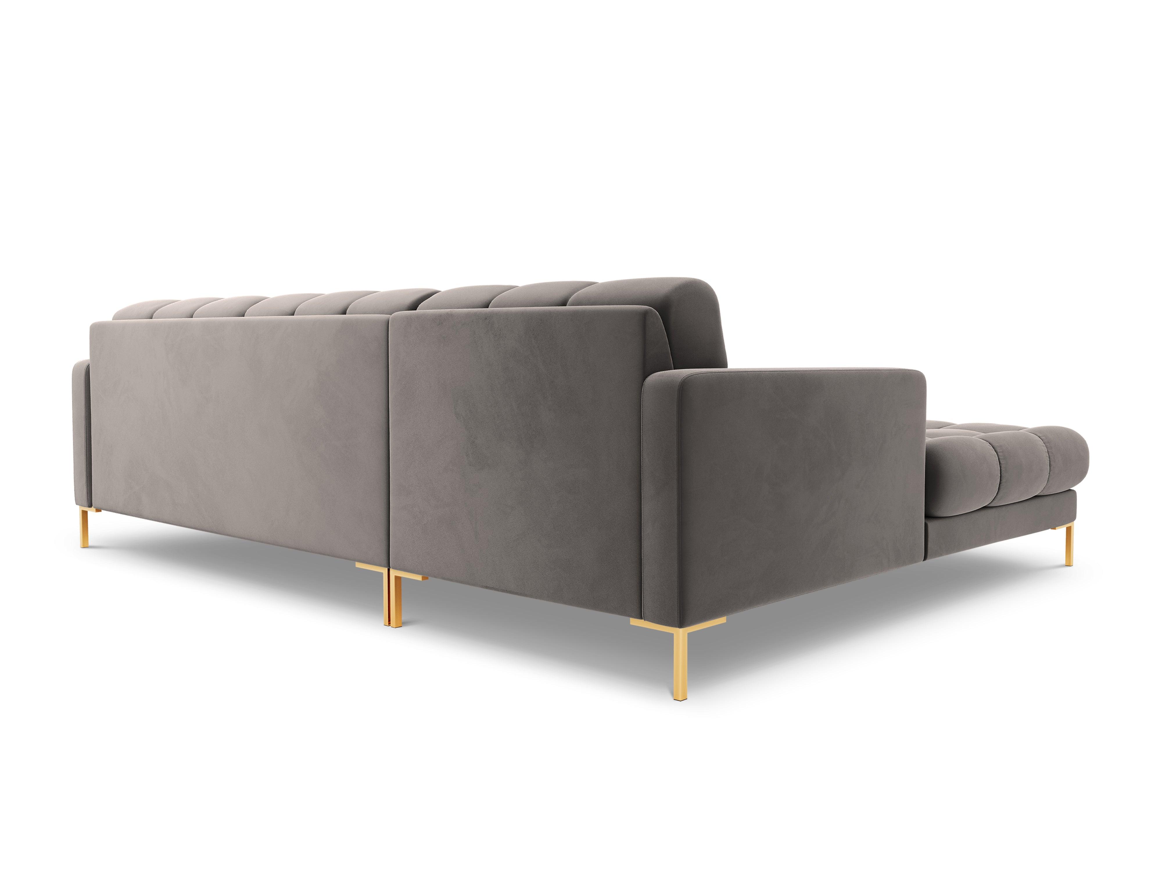 Narożnik aksamitny lewostronny BALI jasnoszary ze złotą podstawą Cosmopolitan Design Eye on Design