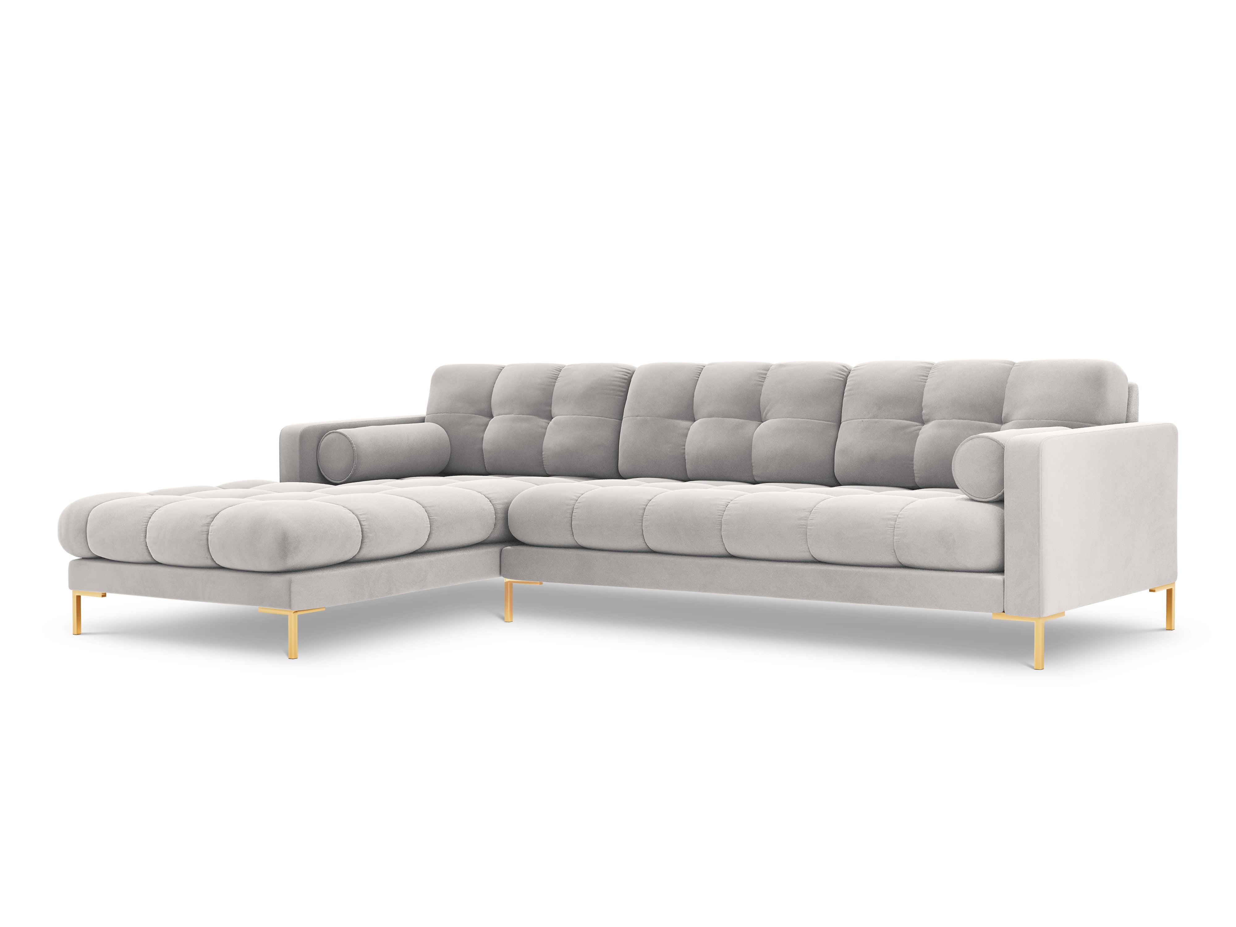 Narożnik aksamitny lewostronny BALI srebrny ze złotą podstawą Cosmopolitan Design Eye on Design