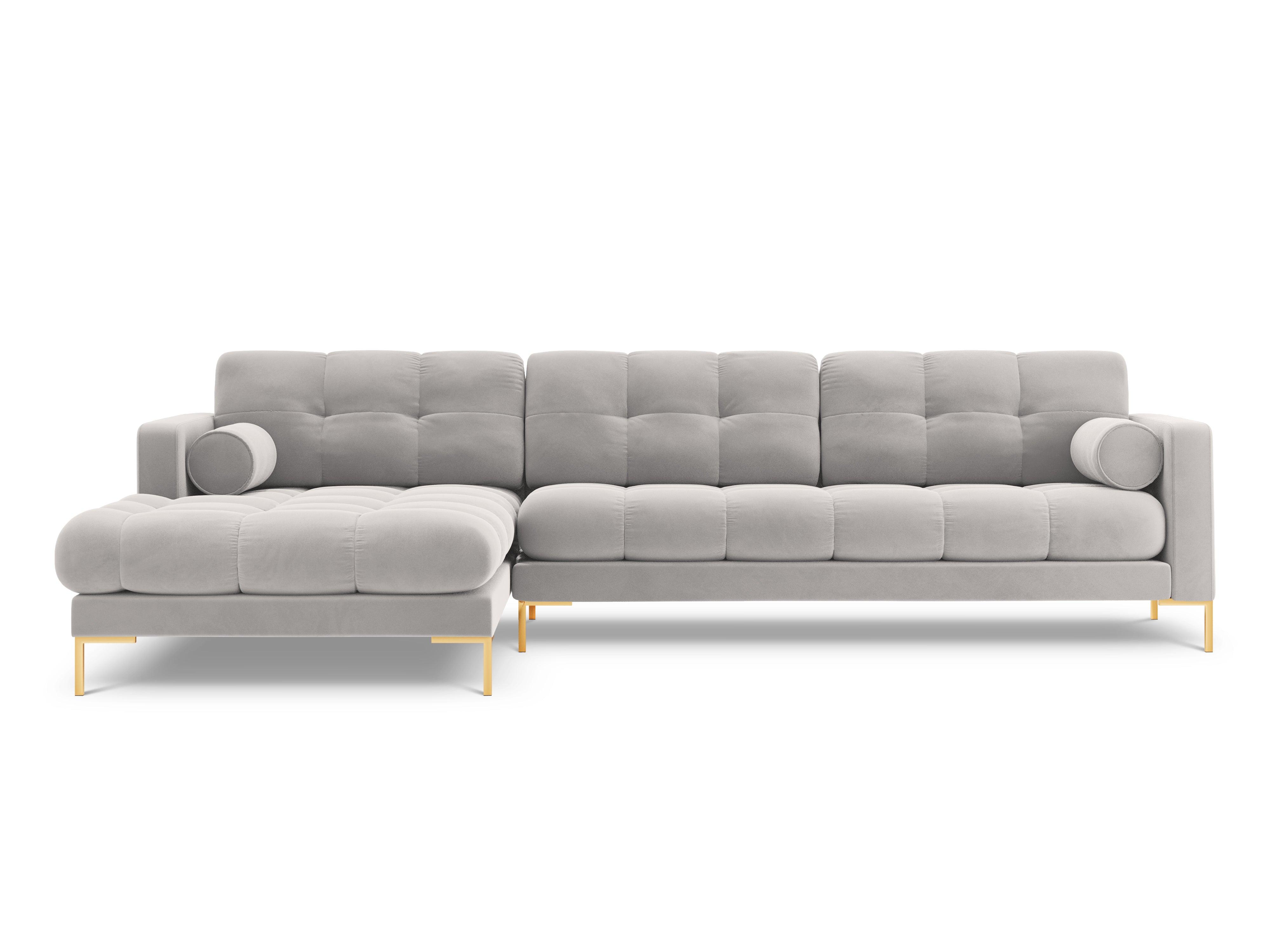 Narożnik aksamitny lewostronny BALI srebrny ze złotą podstawą Cosmopolitan Design Eye on Design