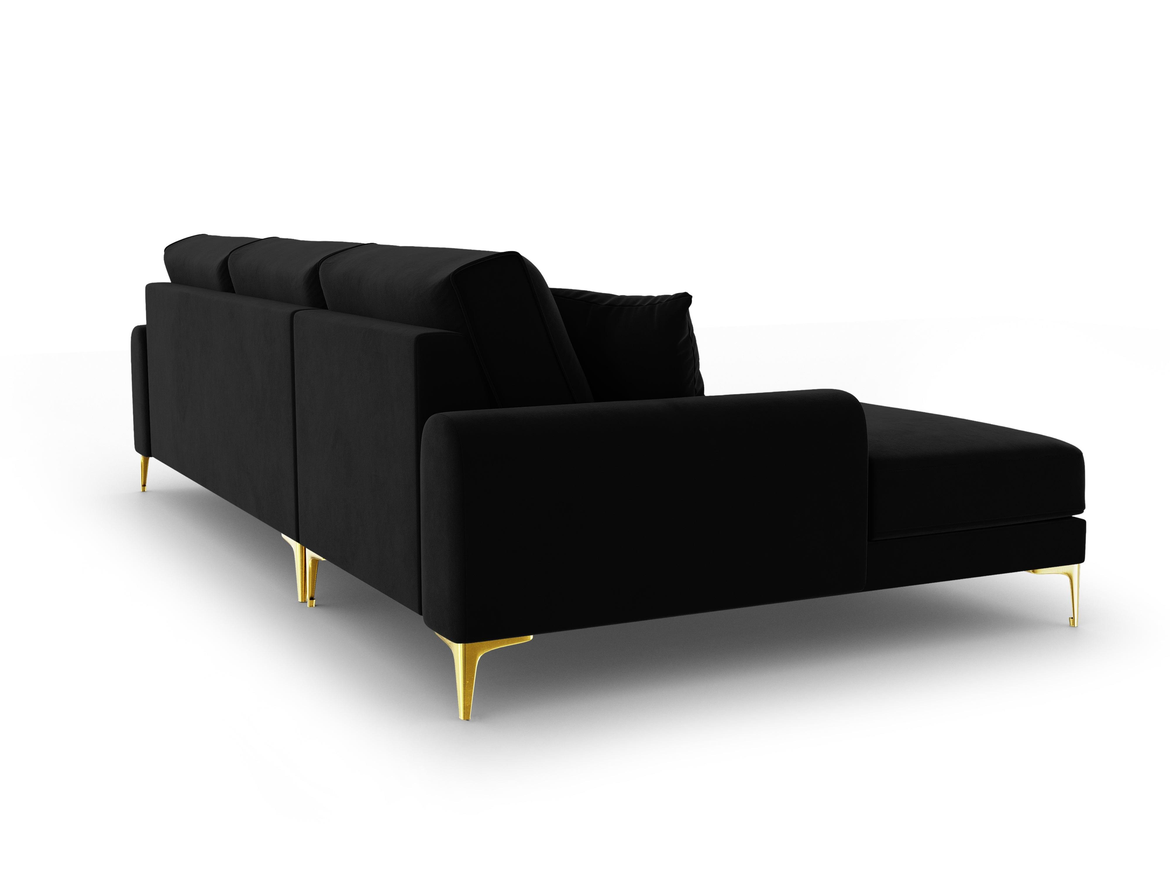 Narożnik aksamitny lewostronny MADARA czarny ze złotą podstawą Mazzini Sofas Eye on Design