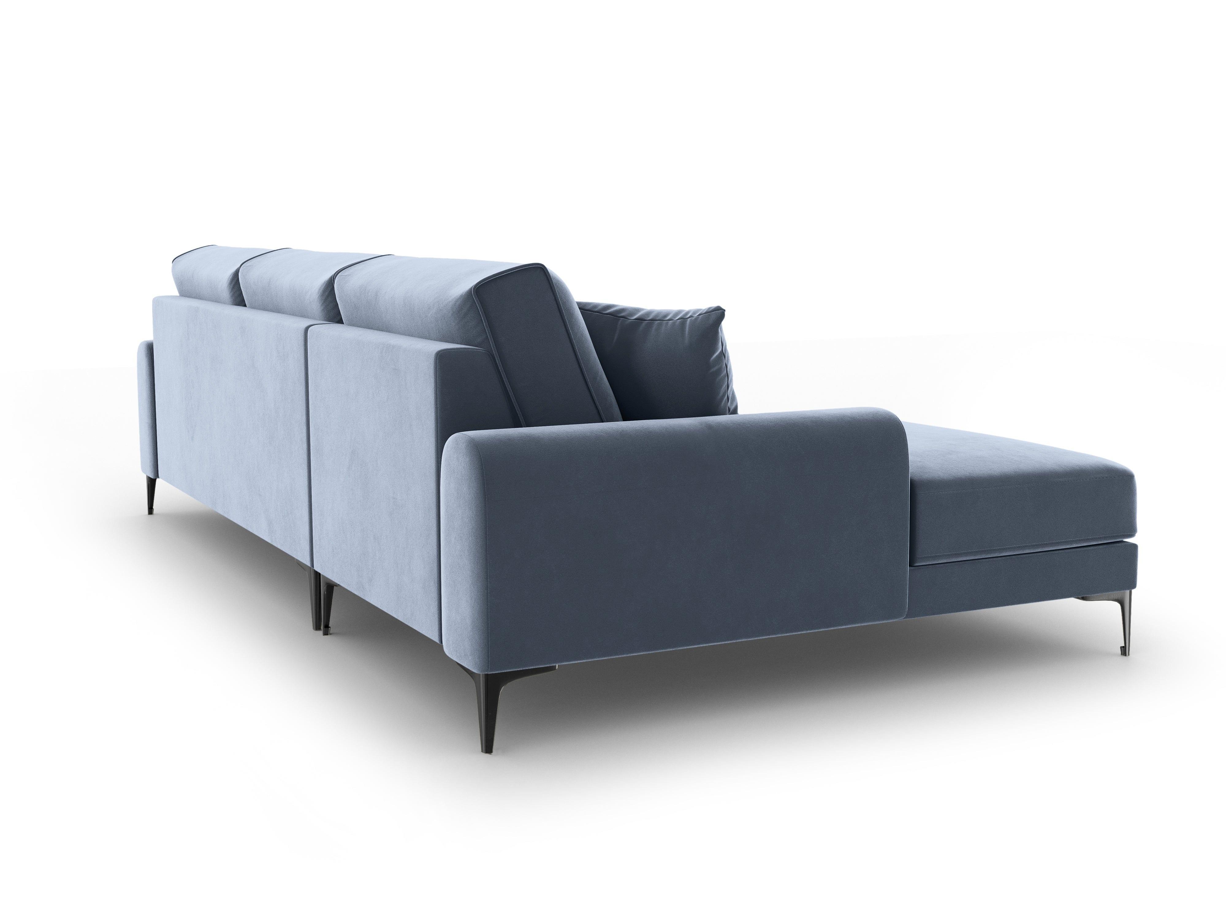 Narożnik aksamitny lewostronny MADARA jasnoniebieski z czarną podstawą Mazzini Sofas Eye on Design