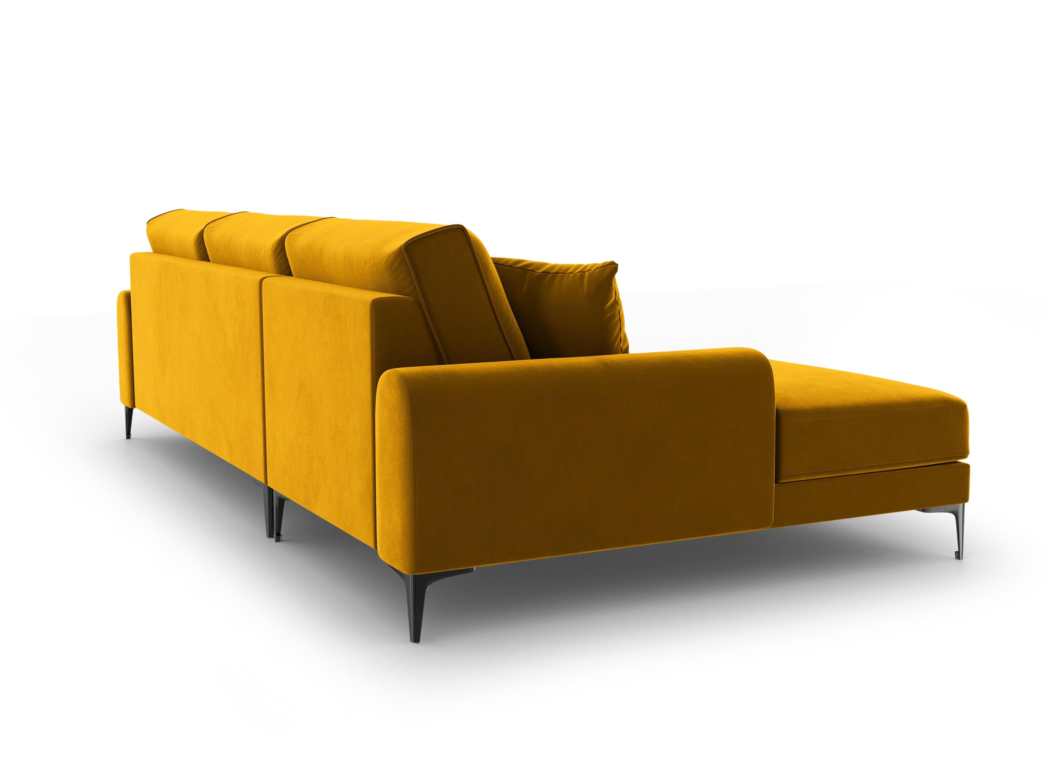 Narożnik aksamitny lewostronny MADARA musztardowy z czarną podstawą Mazzini Sofas Eye on Design