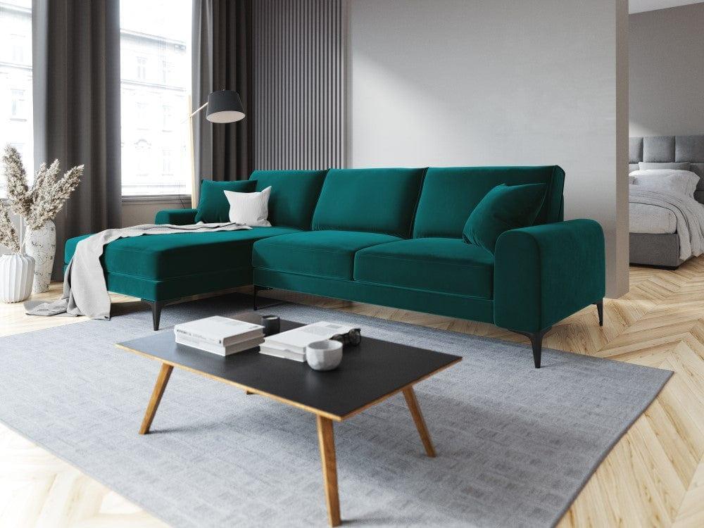 Narożnik aksamitny lewostronny MADARA turkusowy z czarną podstawą Mazzini Sofas Eye on Design
