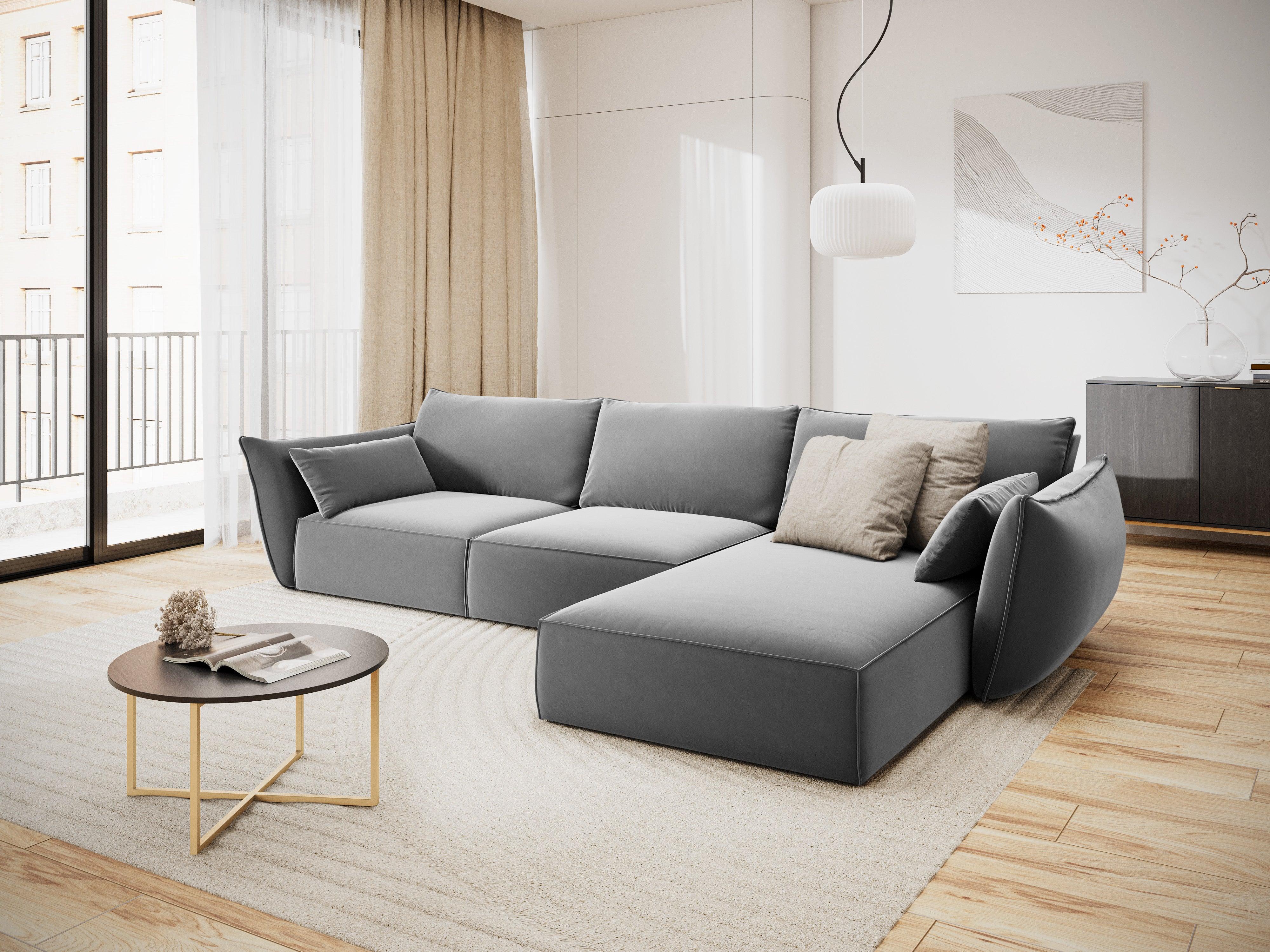 Narożnik aksamitny prawostronny 4-osobowy VANDA szary Mazzini Sofas Eye on Design