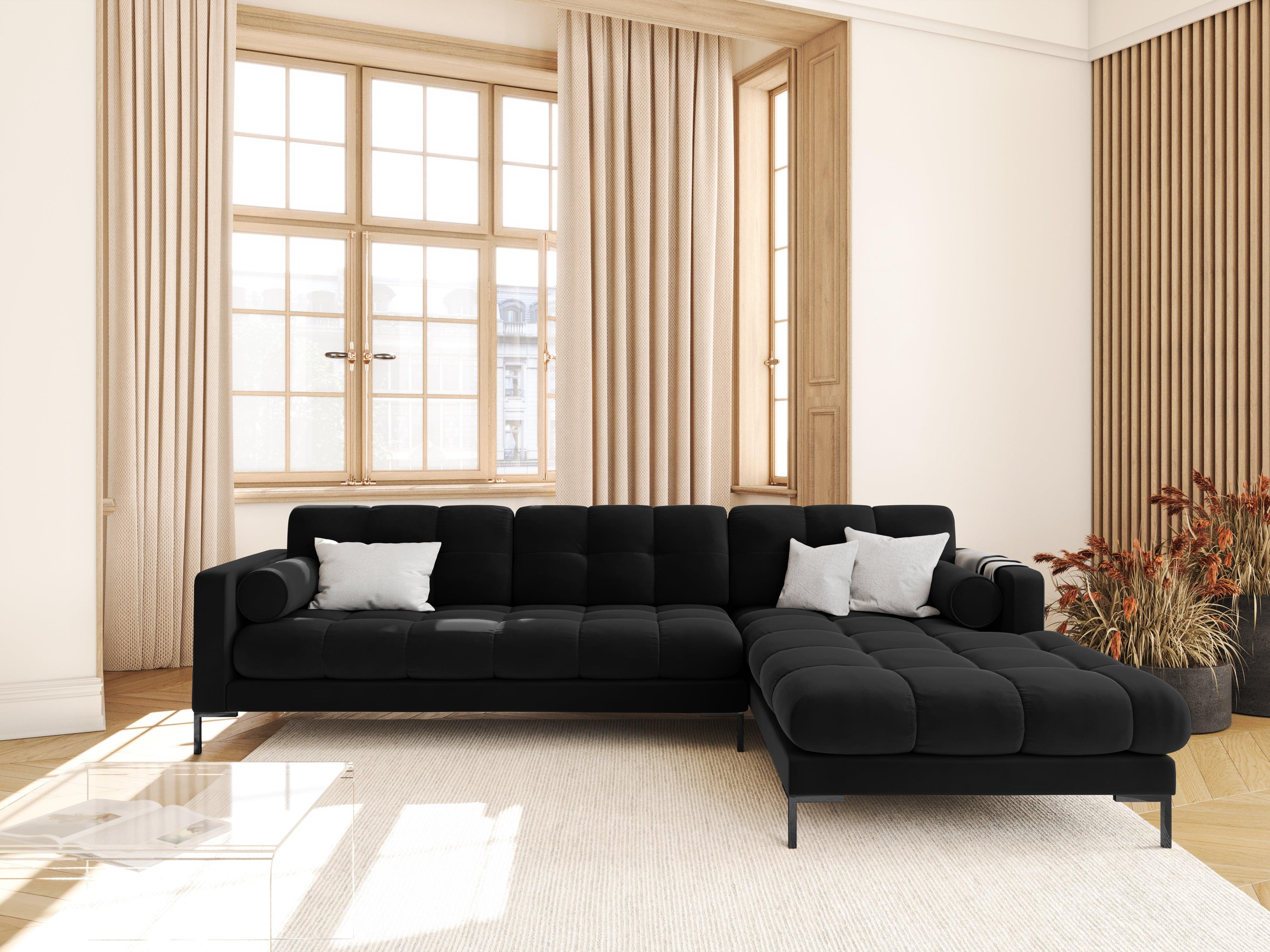 Narożnik aksamitny prawostronny BALI czarny z czarną podstawą Cosmopolitan Design Eye on Design