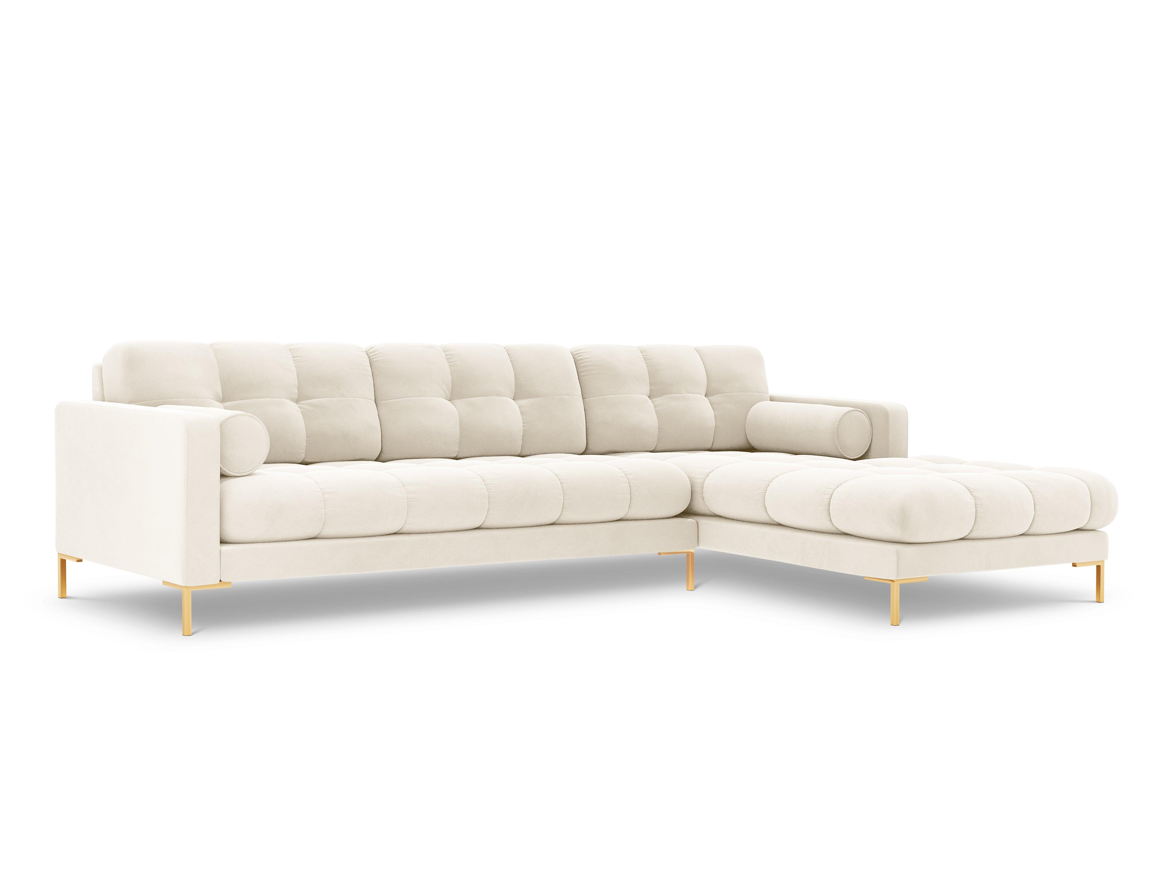 Narożnik aksamitny prawostronny BALI jasnobeżowy ze złotą podstawą Cosmopolitan Design Eye on Design