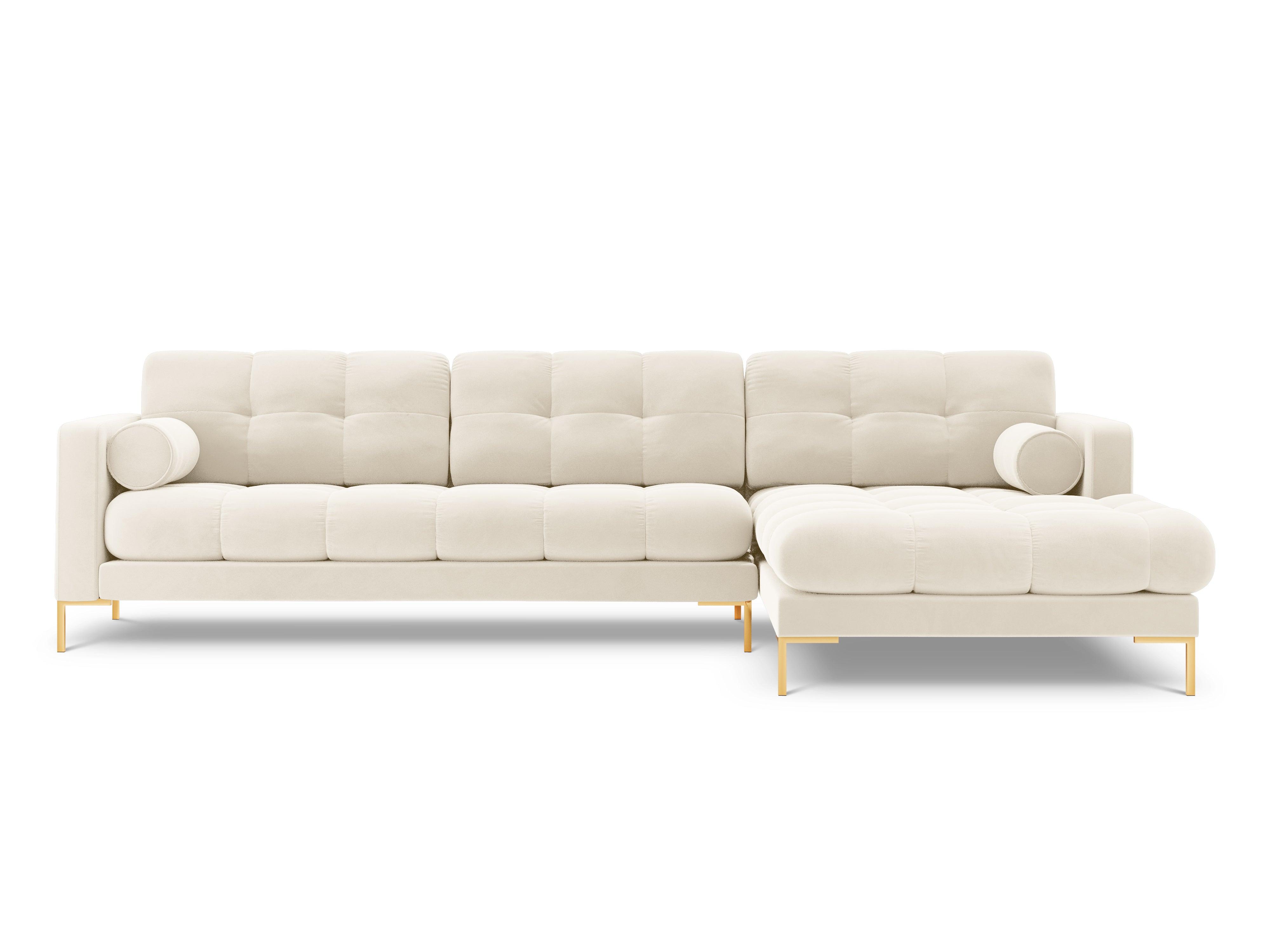 Narożnik aksamitny prawostronny BALI jasnobeżowy ze złotą podstawą Cosmopolitan Design Eye on Design