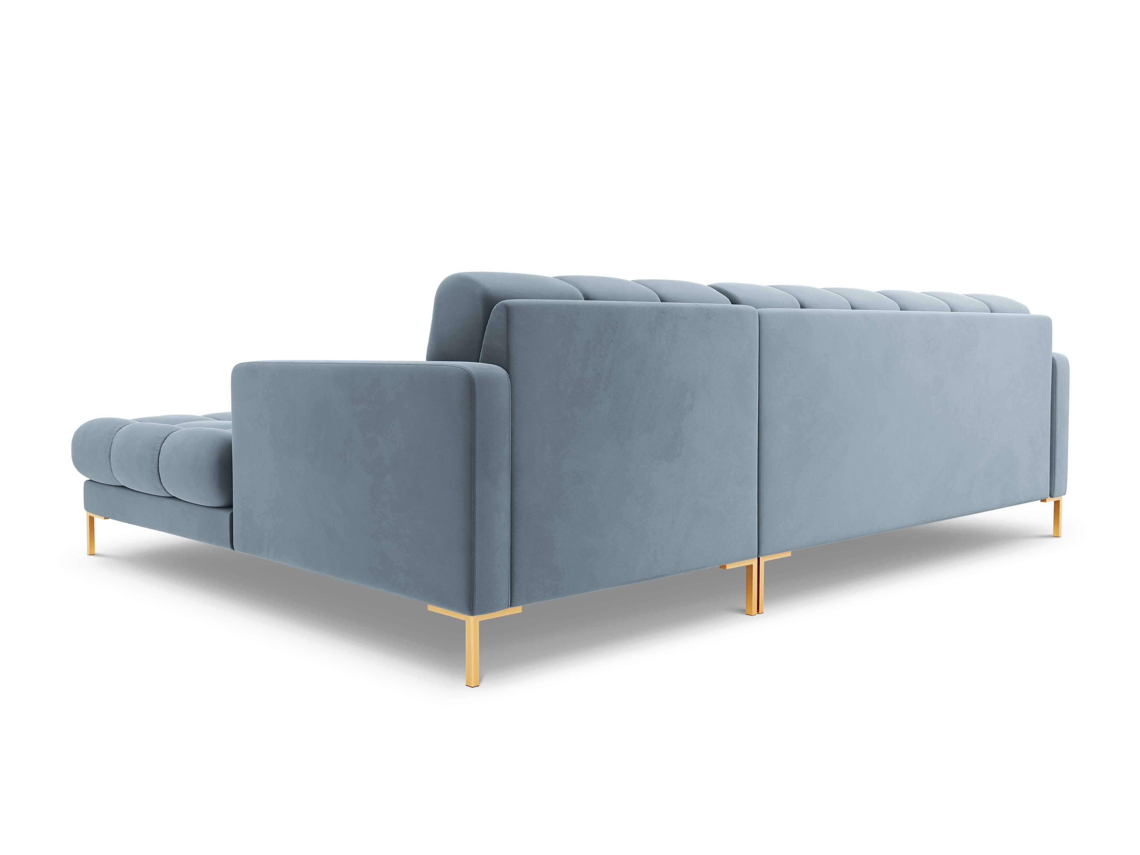 Narożnik aksamitny prawostronny BALI jasnoniebieski ze złotą podstawą Cosmopolitan Design Eye on Design