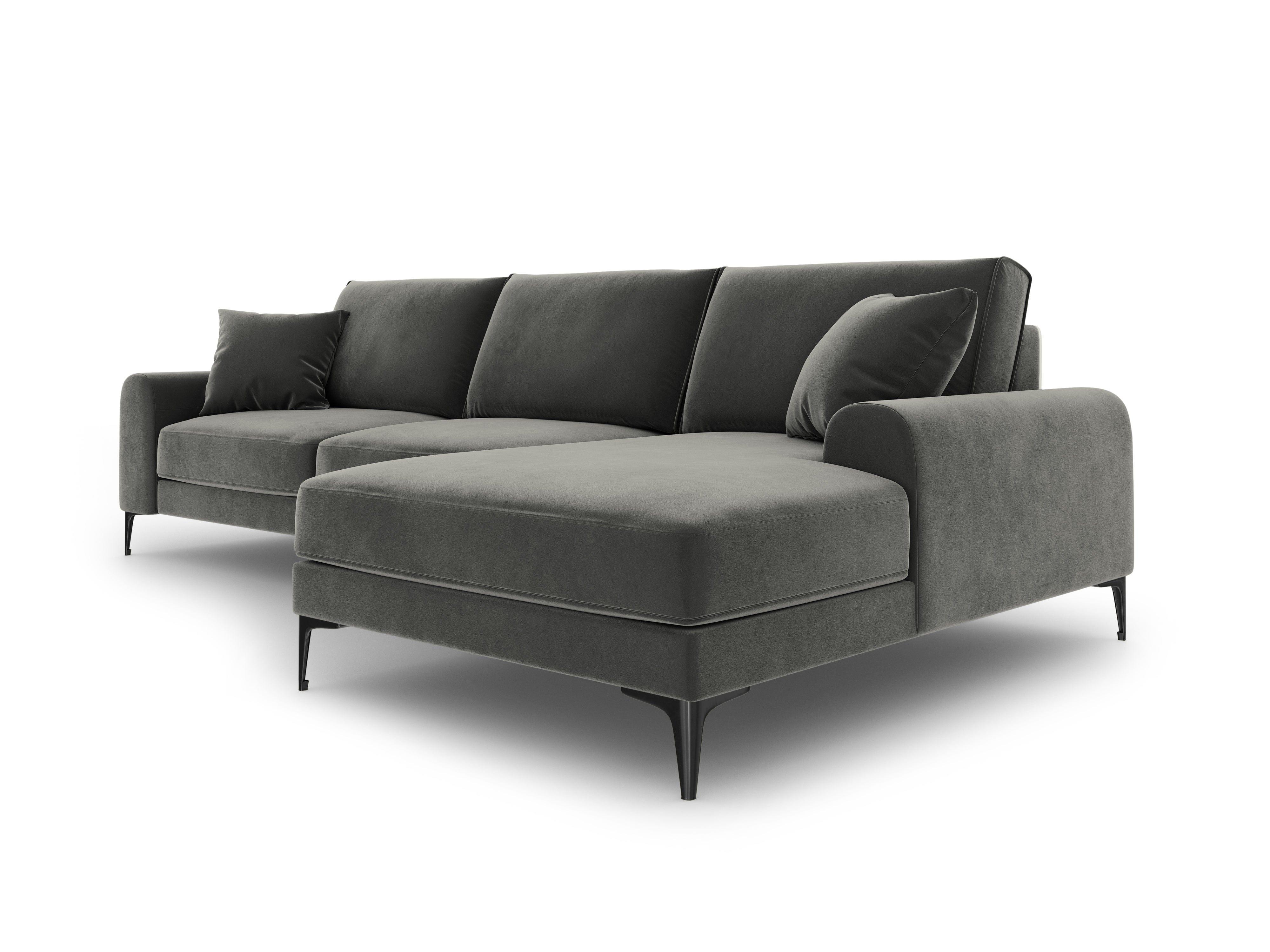 Narożnik aksamitny prawostronny MADARA ciemnoszary z czarną podstawą Mazzini Sofas Eye on Design