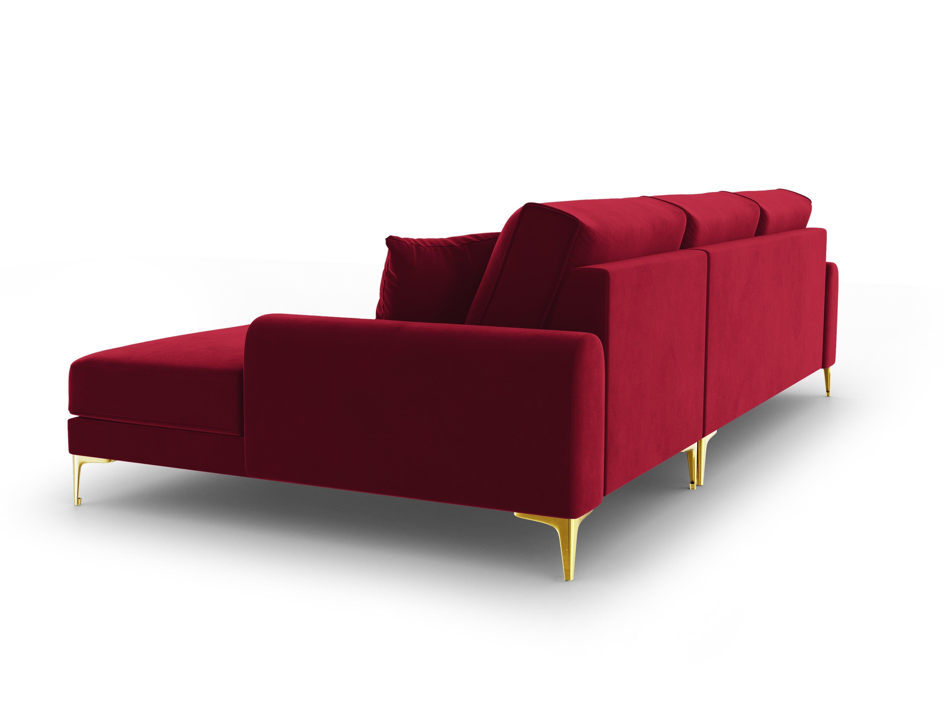 Narożnik aksamitny prawostronny MADARA czerwony ze złotą podstawą Mazzini Sofas Eye on Design