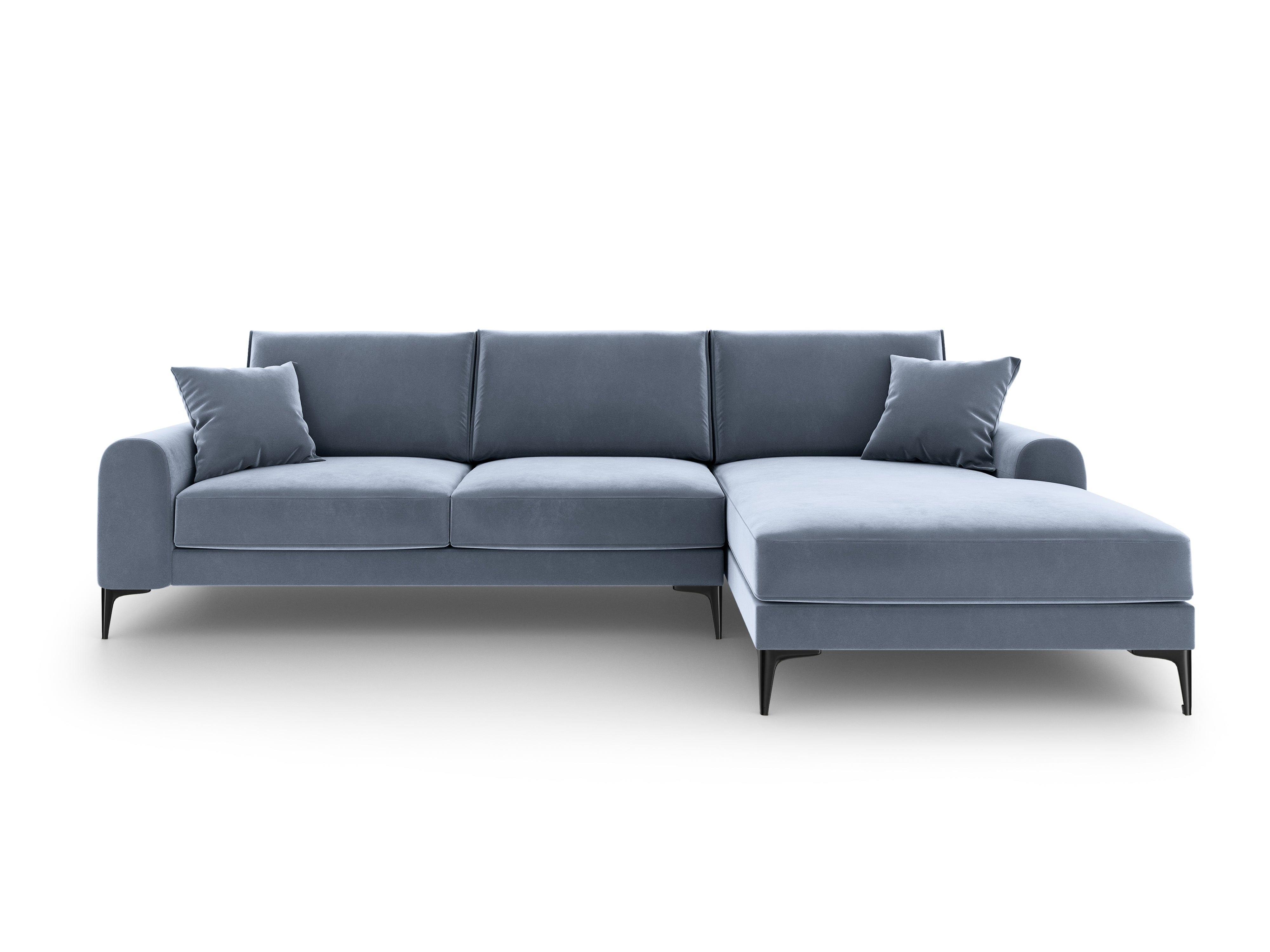 Narożnik aksamitny prawostronny MADARA jasnoniebieski z czarną podstawą Mazzini Sofas Eye on Design