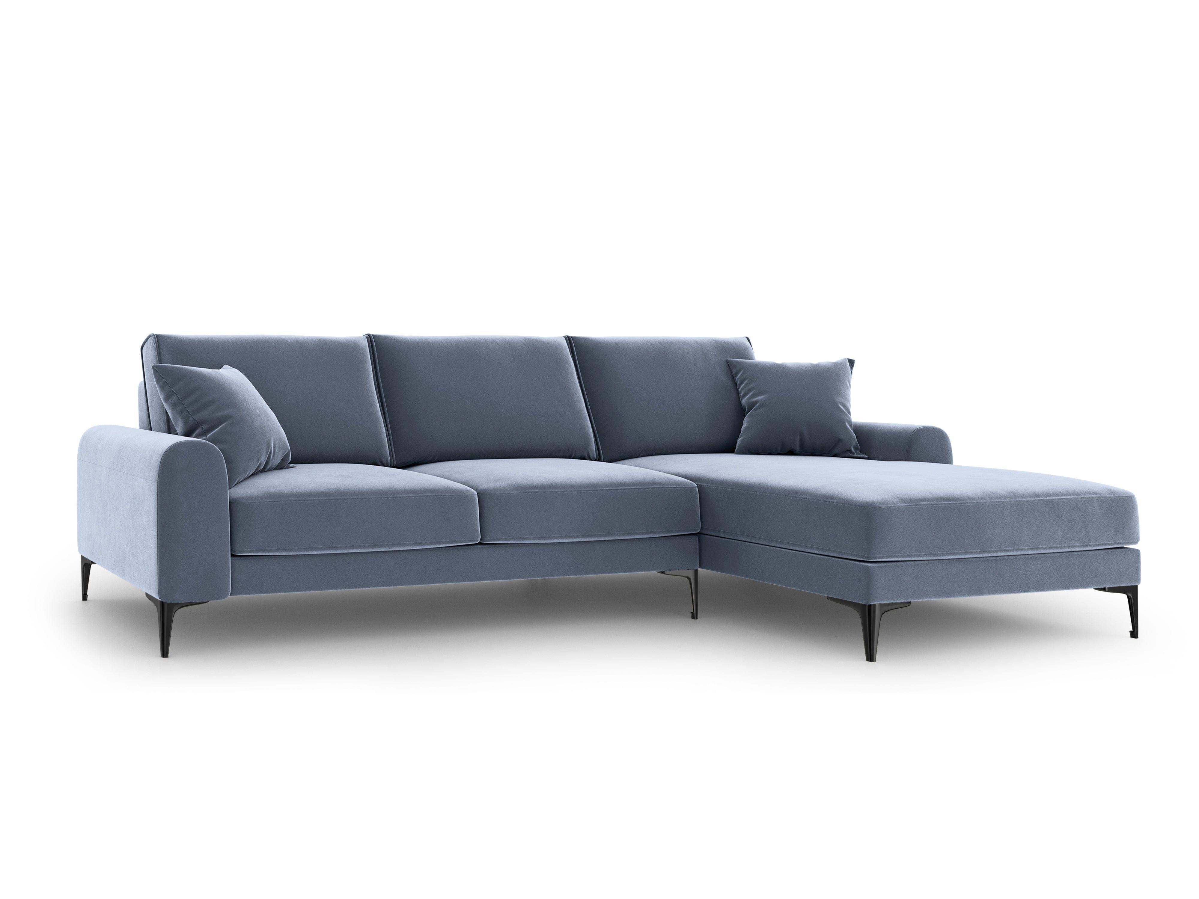 Narożnik aksamitny prawostronny MADARA jasnoniebieski z czarną podstawą Mazzini Sofas Eye on Design