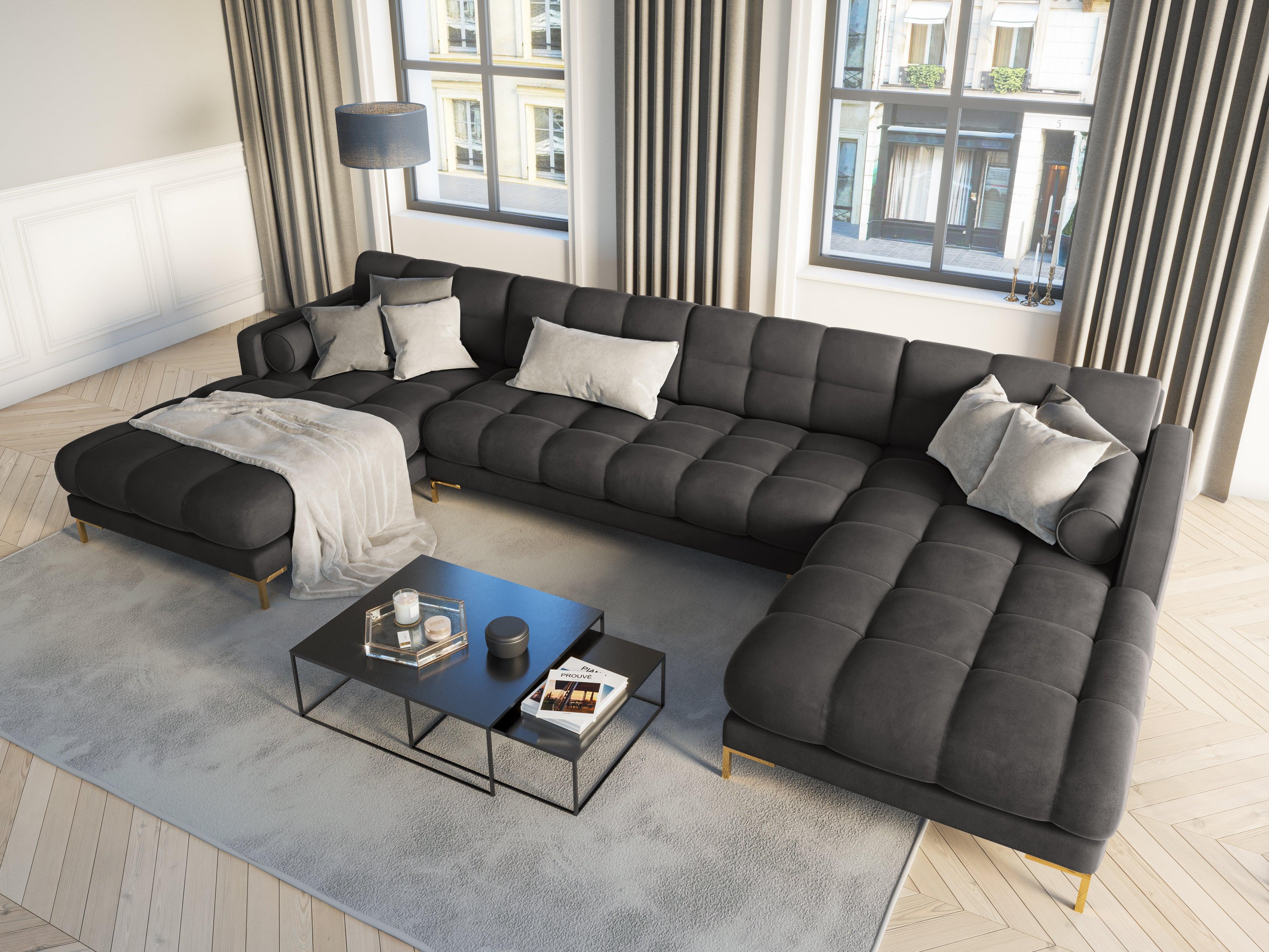 Narożnik aksamitny w kształcie U BALI ciemnoszary ze złotą podstawą Cosmopolitan Design Eye on Design