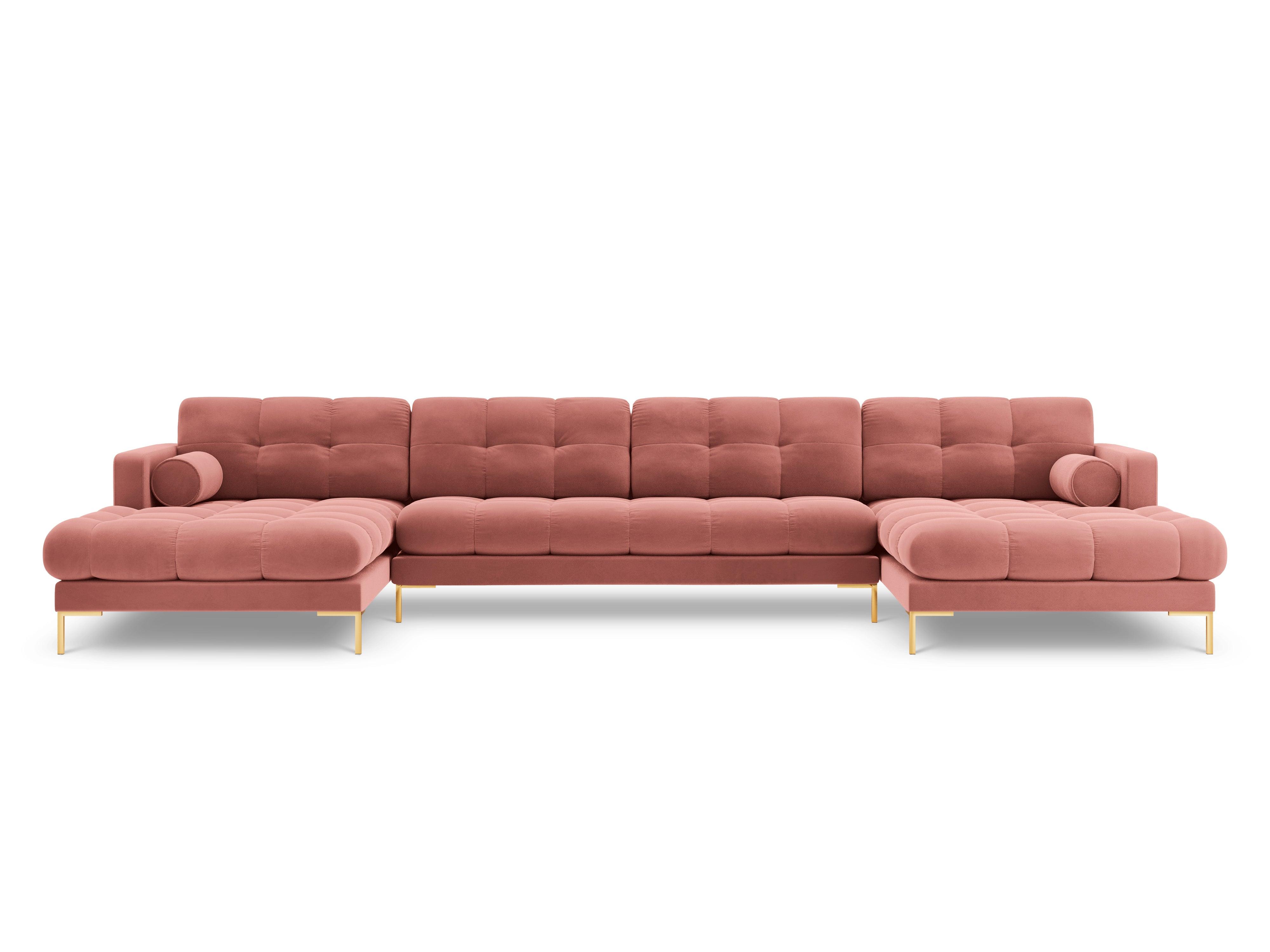 Narożnik aksamitny w kształcie U BALI różowy ze złotą podstawą Cosmopolitan Design Eye on Design