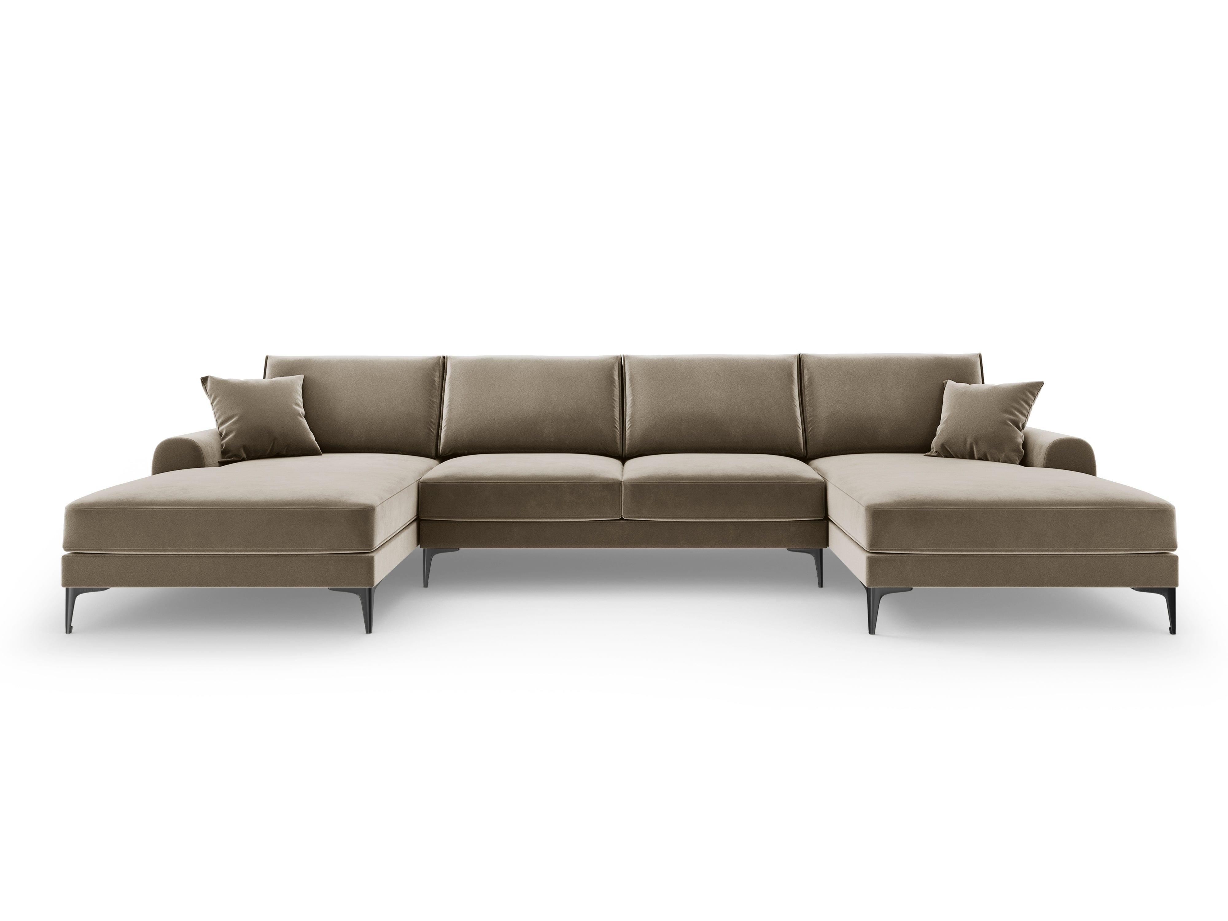 Narożnik aksamitny w kształcie U MADARA cappuccino z czarną podstawą Mazzini Sofas Eye on Design
