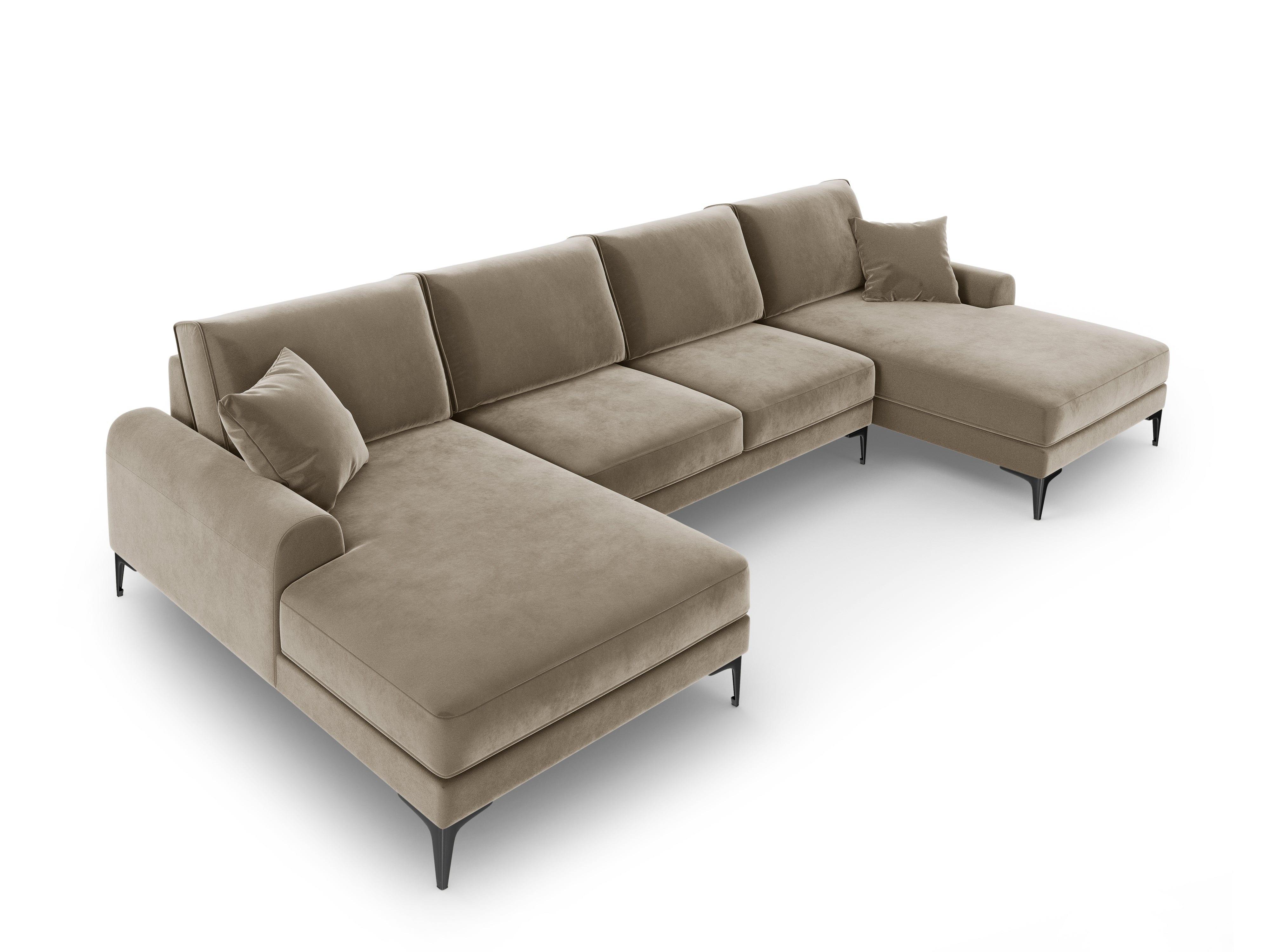 Narożnik aksamitny w kształcie U MADARA cappuccino z czarną podstawą Mazzini Sofas Eye on Design