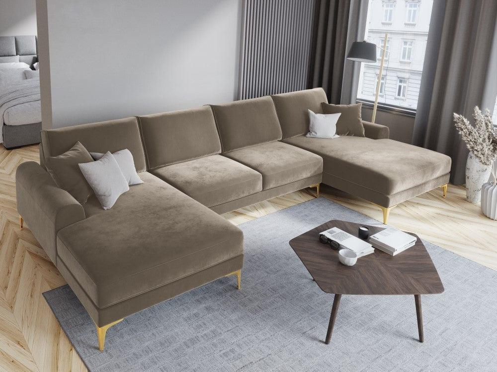 Narożnik aksamitny w kształcie U MADARA cappuccino ze złotą podstawą Mazzini Sofas Eye on Design