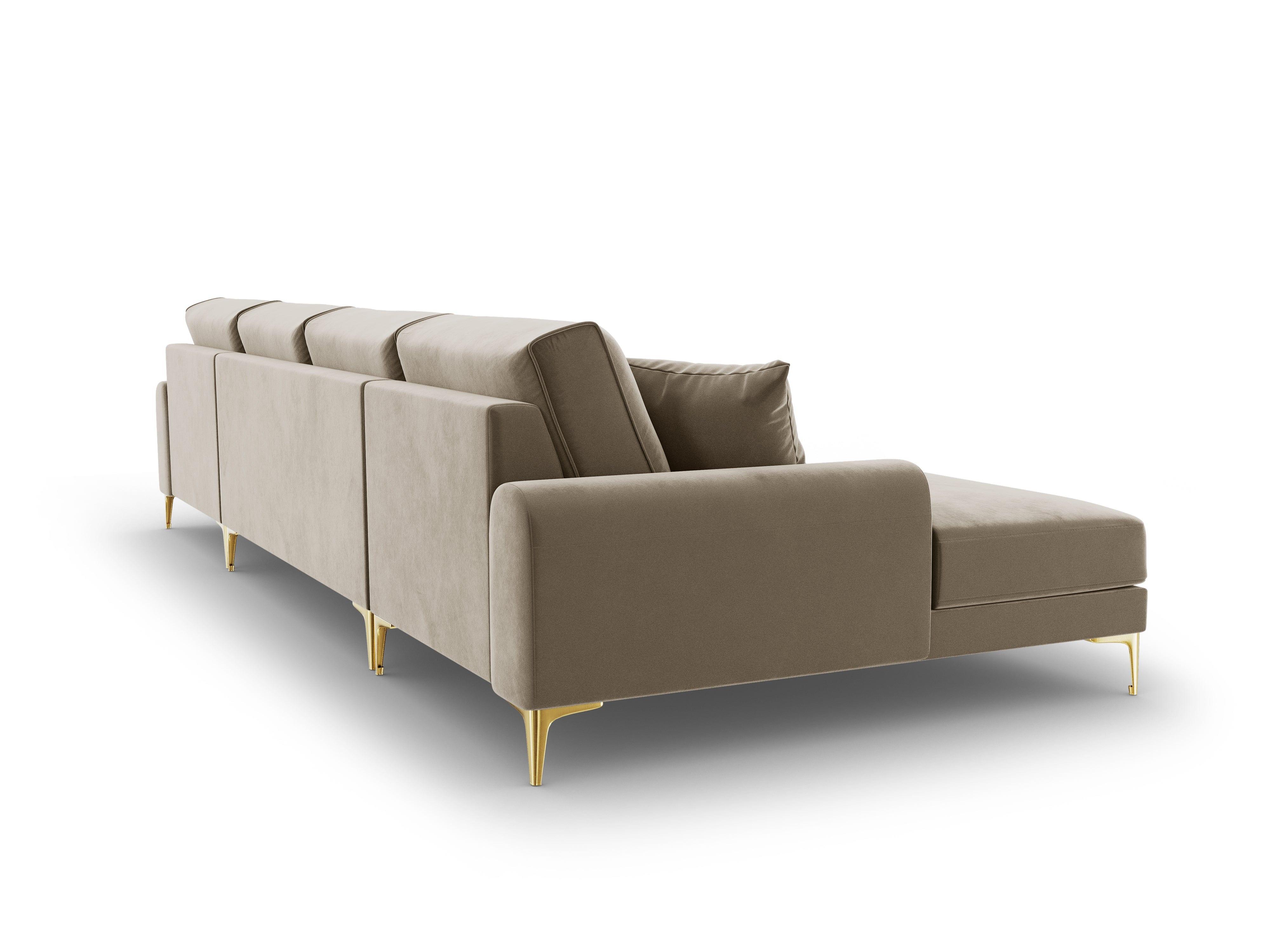Narożnik aksamitny w kształcie U MADARA cappuccino ze złotą podstawą Mazzini Sofas Eye on Design