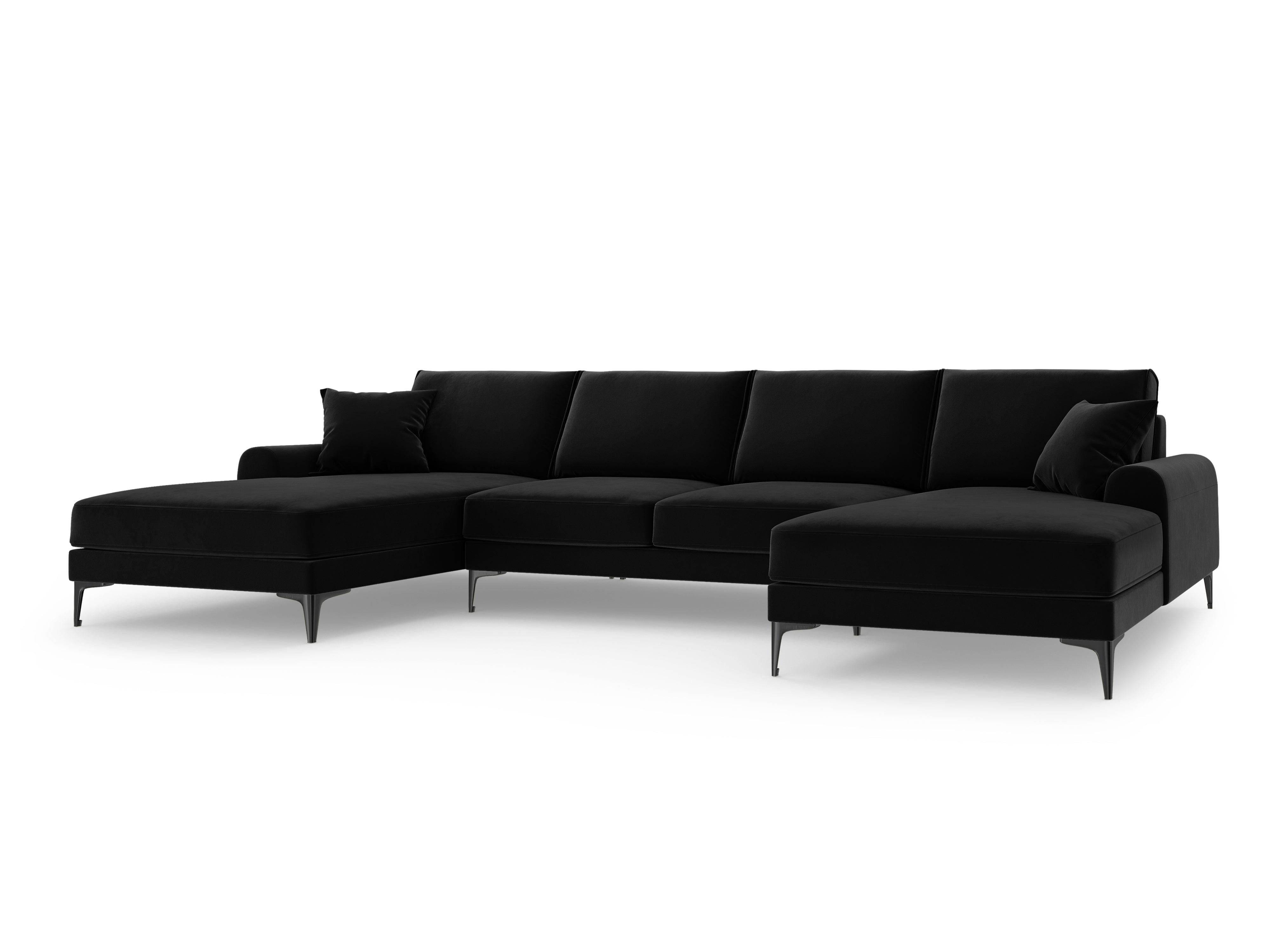 Narożnik aksamitny w kształcie U MADARA czarny z czarną podstawą Mazzini Sofas Eye on Design