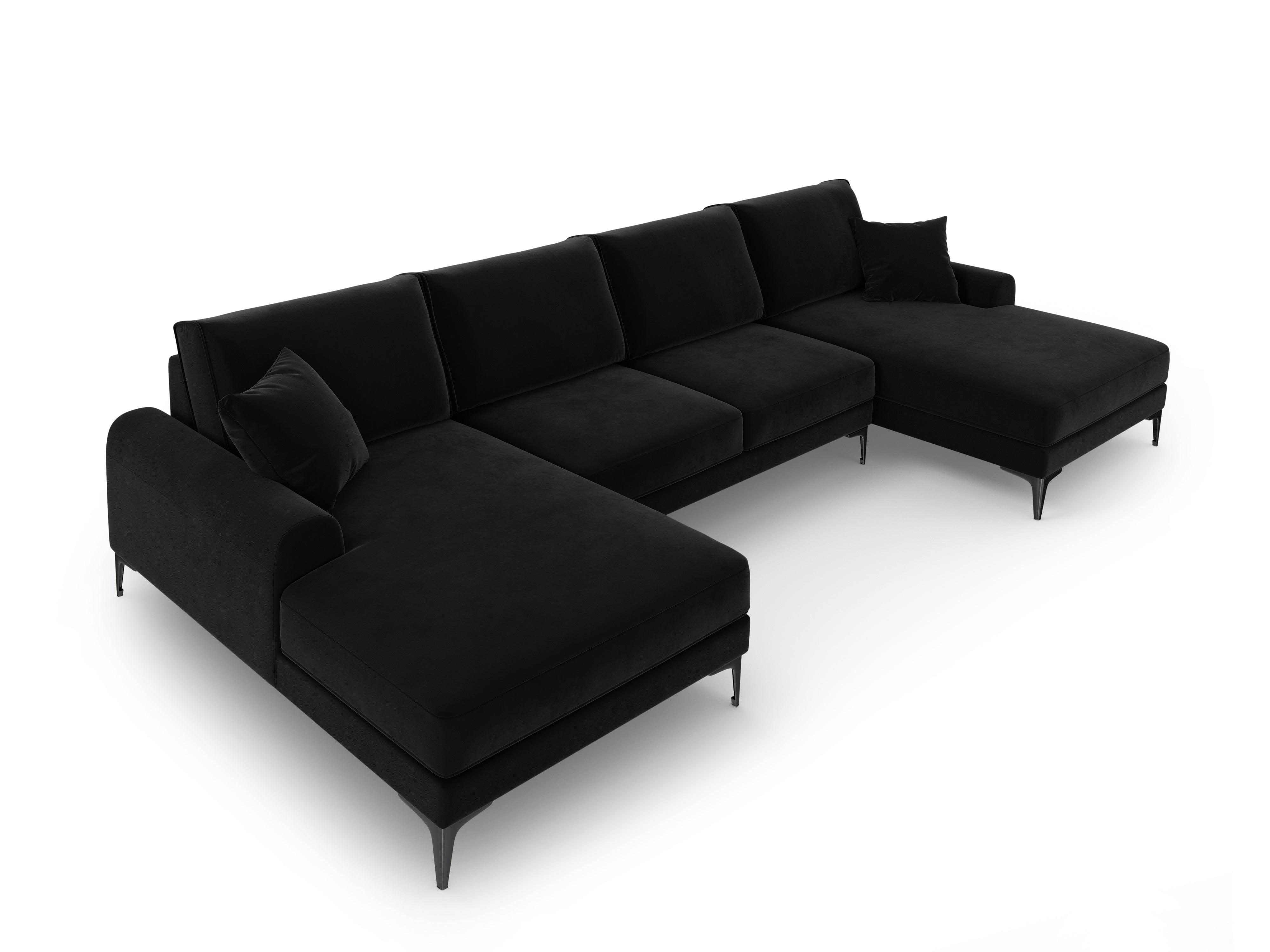 Narożnik aksamitny w kształcie U MADARA czarny z czarną podstawą Mazzini Sofas Eye on Design