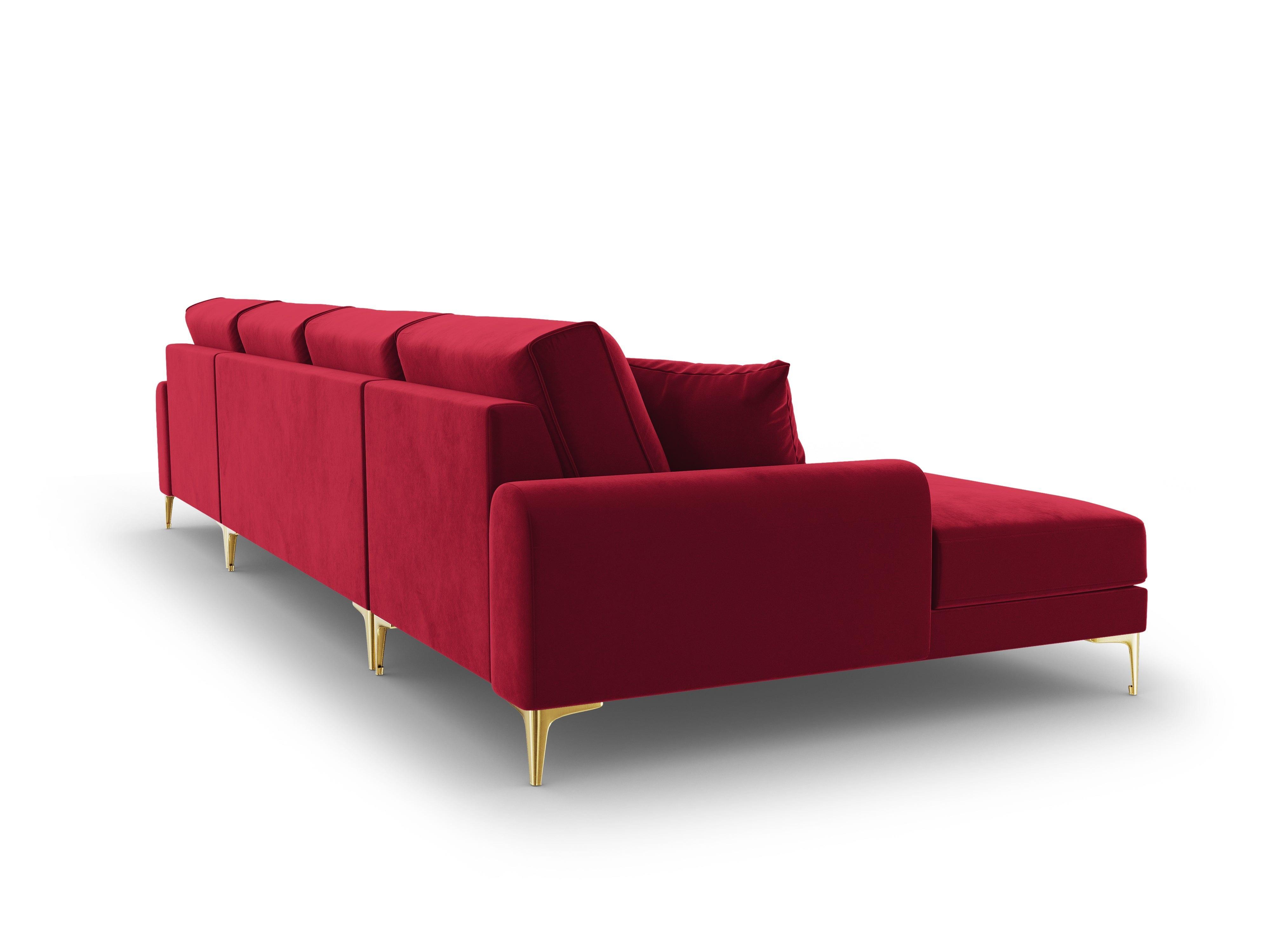 Narożnik aksamitny w kształcie U MADARA czerwony ze złotą podstawą Mazzini Sofas Eye on Design