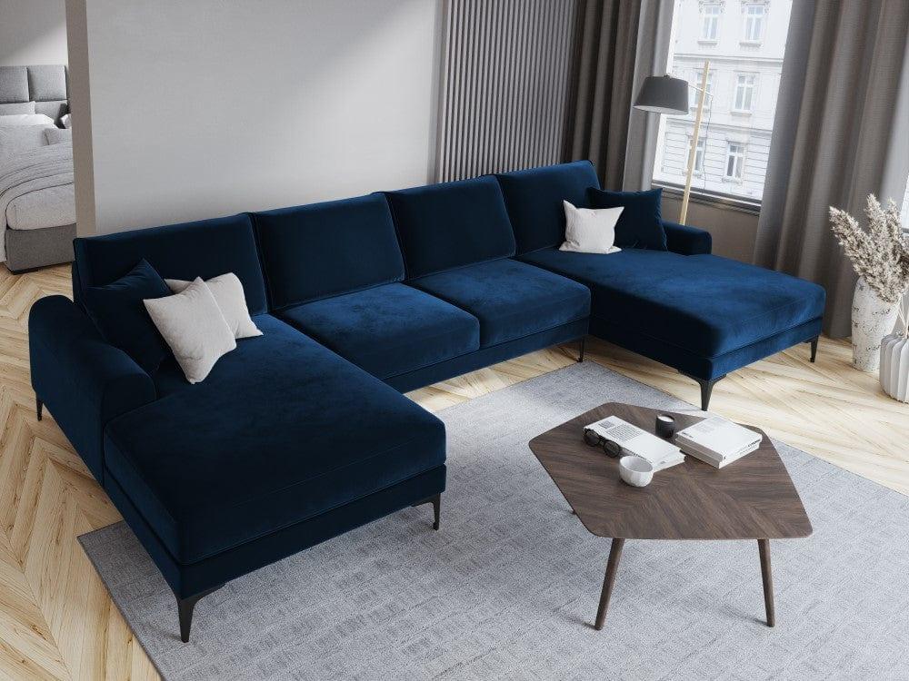 Narożnik aksamitny w kształcie U MADARA królewski niebieski z czarną podstawą Mazzini Sofas Eye on Design
