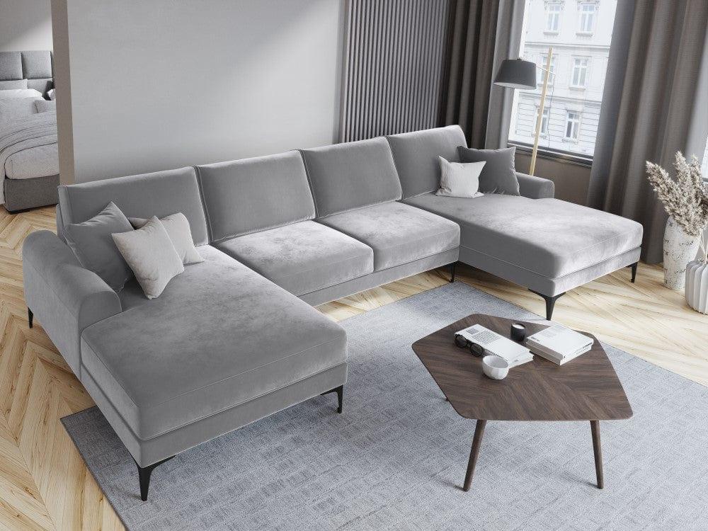 Narożnik aksamitny w kształcie U MADARA srebrny z czarną podstawą Mazzini Sofas Eye on Design