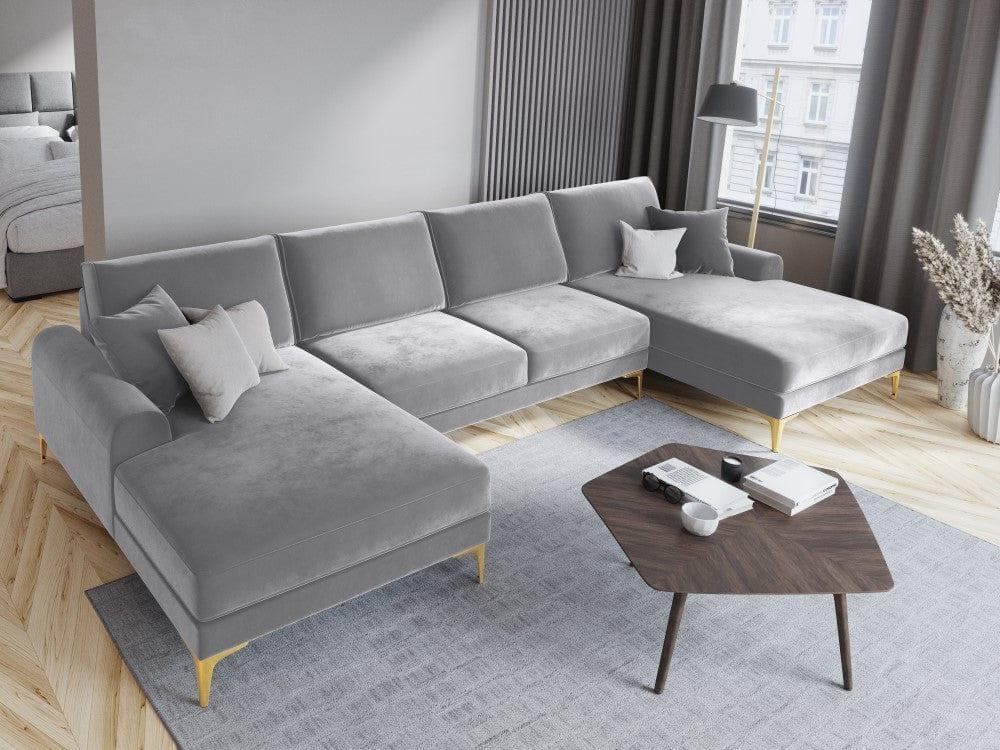 Narożnik aksamitny w kształcie U MADARA srebrny ze złotą podstawą Mazzini Sofas Eye on Design