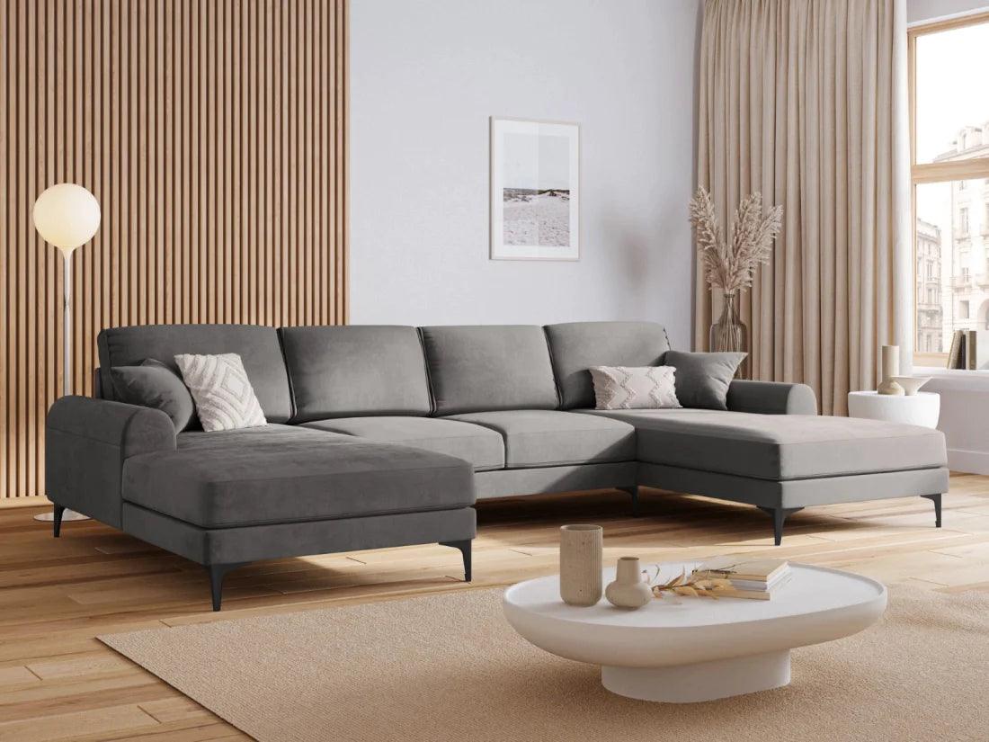 Narożnik aksamitny w kształcie U MADARA szary z czarną podstawą Mazzini Sofas Eye on Design