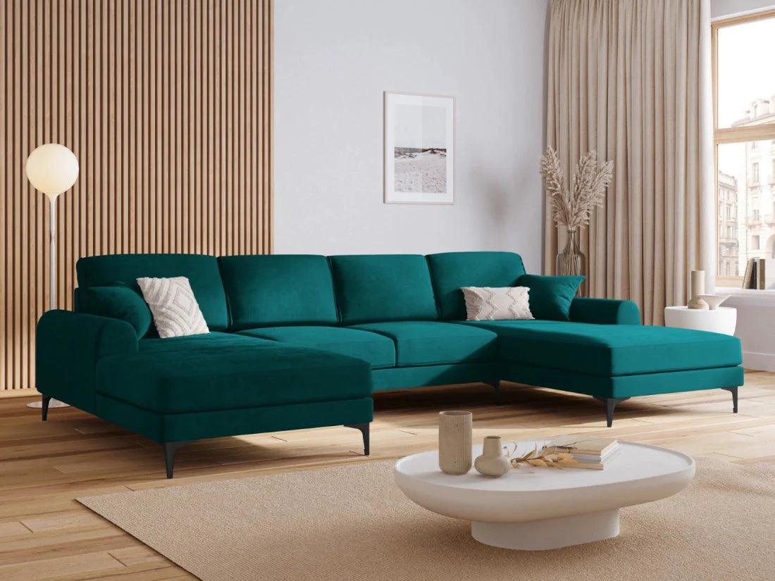 Narożnik aksamitny w kształcie U MADARA turkusowy z czarną podstawą Mazzini Sofas Eye on Design