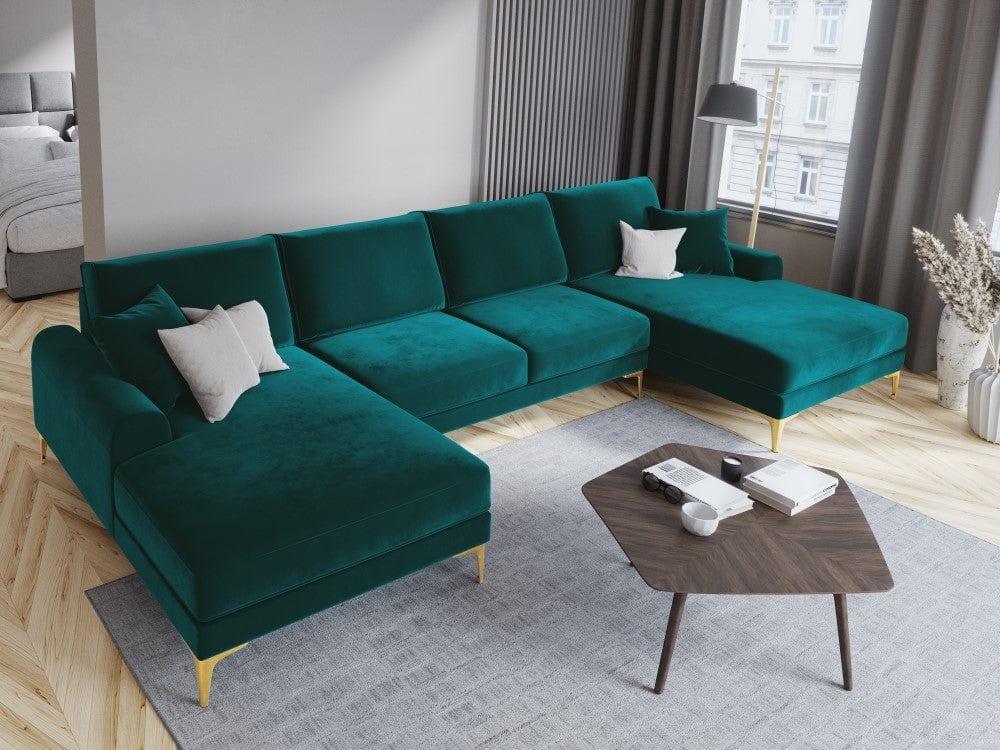 Narożnik aksamitny w kształcie U MADARA turkusowy ze złotą podstawą Mazzini Sofas Eye on Design
