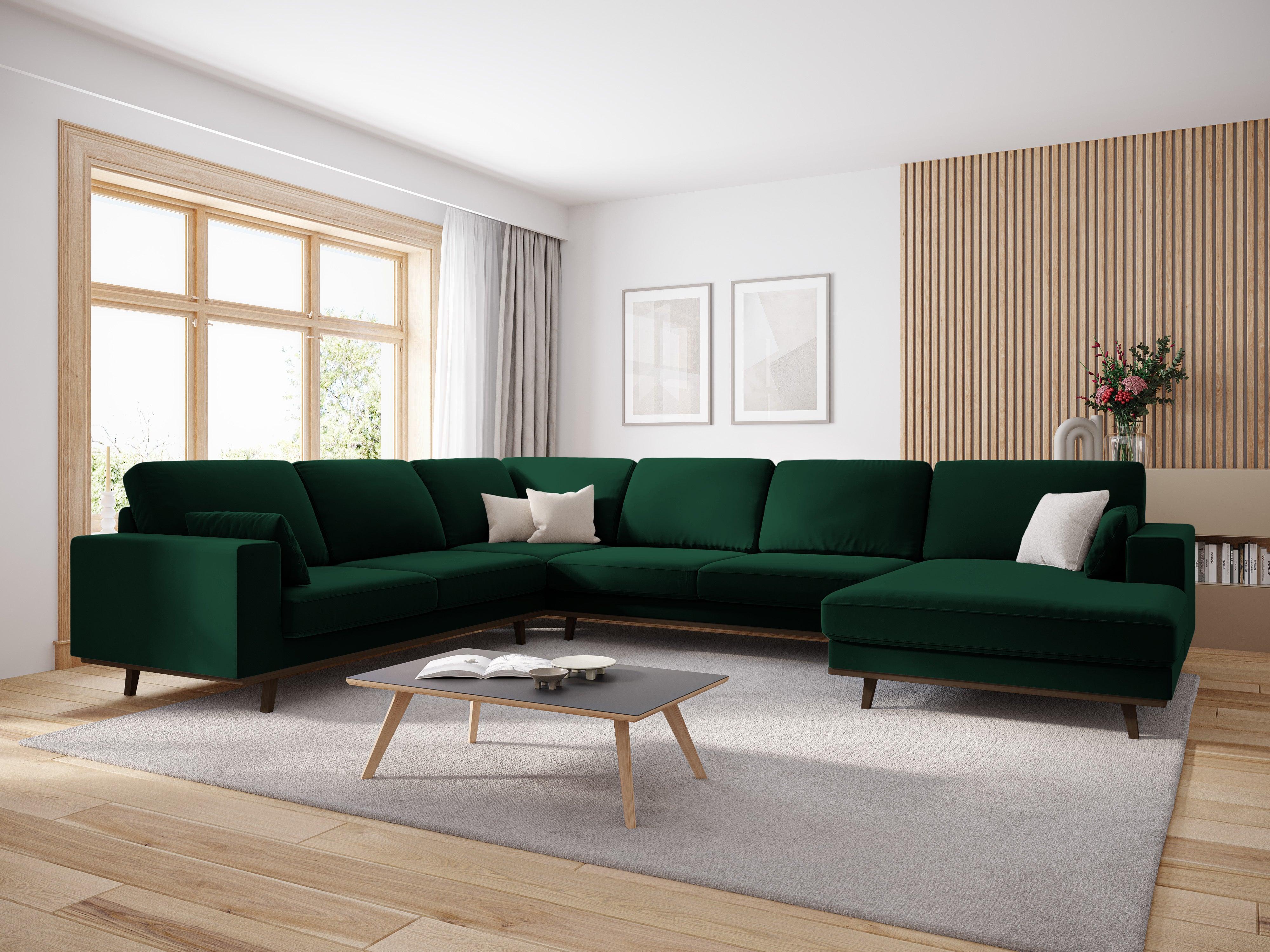 Narożnik lewostronny aksamitny panoramiczny HEBE butelkowa zieleń Mazzini Sofas Eye on Design