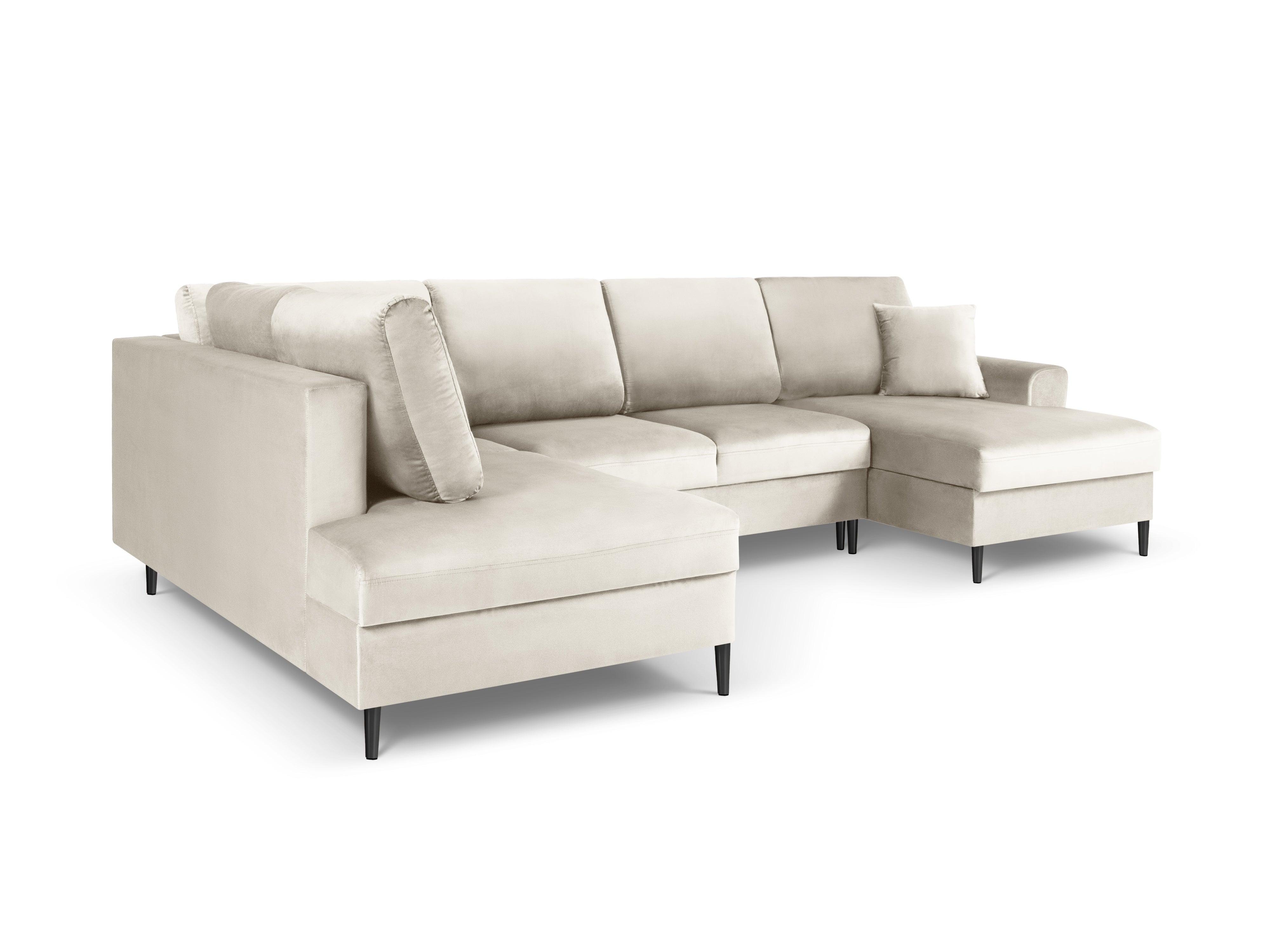 Narożnik lewostronny aksamitny panoramiczny z funkcją spania KYOTO beżowy z czarną podstawą Cosmopolitan Design Eye on Design