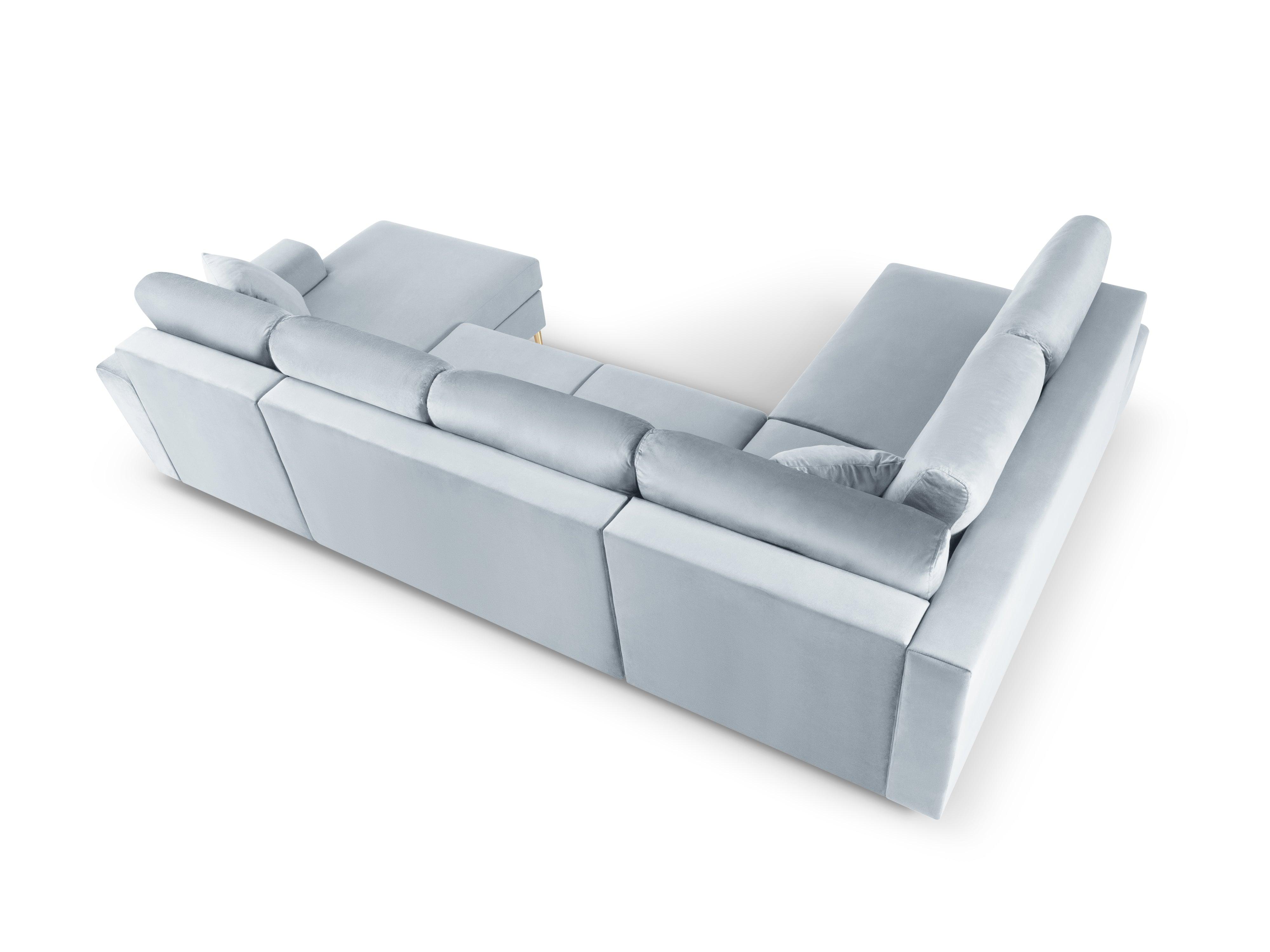 Narożnik lewostronny aksamitny panoramiczny z funkcją spania KYOTO jasnoniebieski z czarną podstawą Cosmopolitan Design Eye on Design