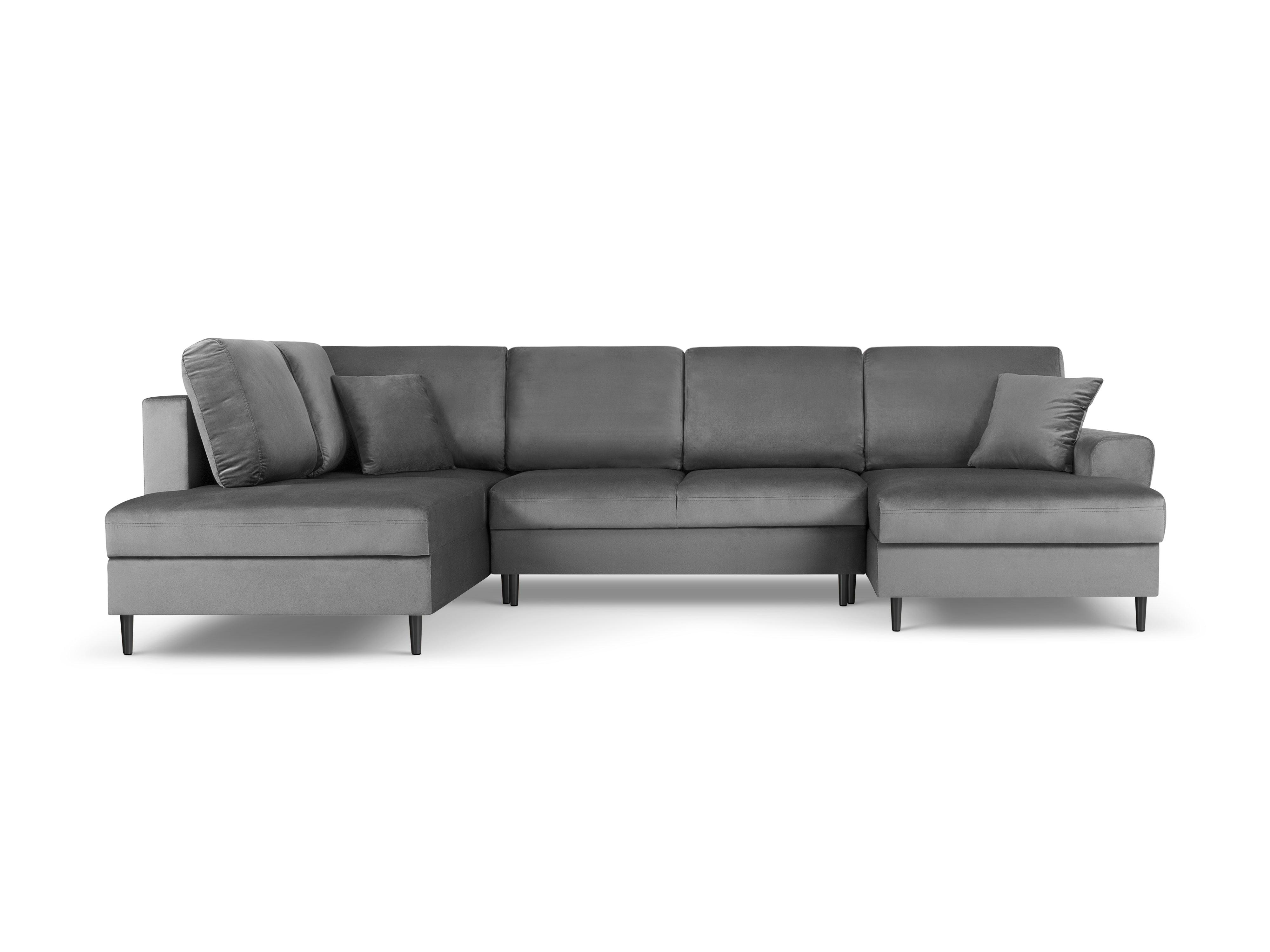 Narożnik lewostronny aksamitny panoramiczny z funkcją spania KYOTO jasnoszary z czarną podstawą Cosmopolitan Design Eye on Design