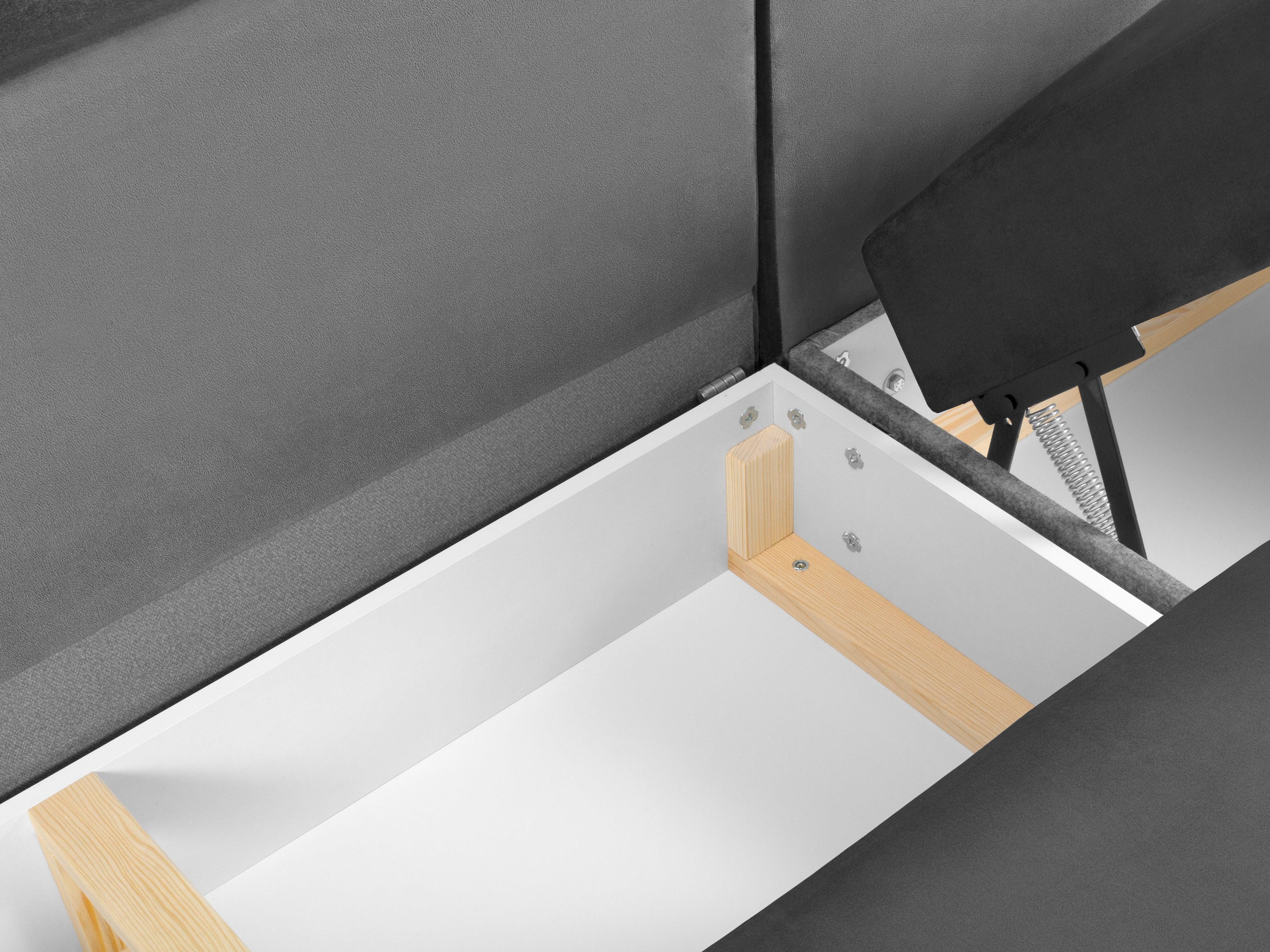 Narożnik lewostronny aksamitny panoramiczny z funkcją spania KYOTO jasnoszary ze złotą podstawą Cosmopolitan Design Eye on Design