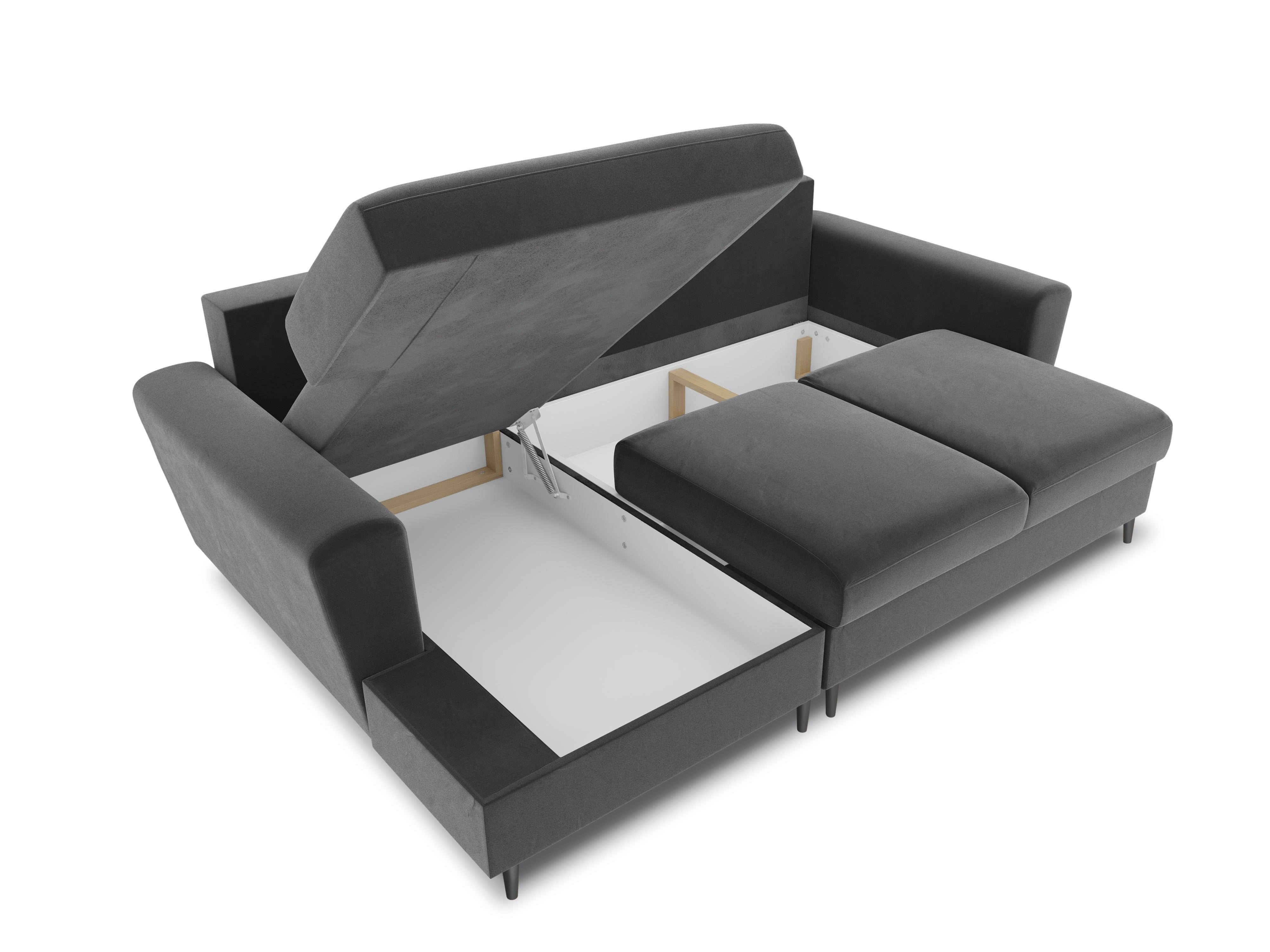 Narożnik lewostronny aksamitny z funkcją spania KYOTO jasnoszary z czarną podstawą Cosmopolitan Design Eye on Design