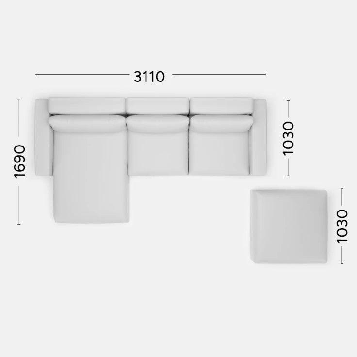 Narożnik lewostronny LENA Rosanero 311x103x169 cm + puf 103x103 cm Grupa 0 Eye on Design